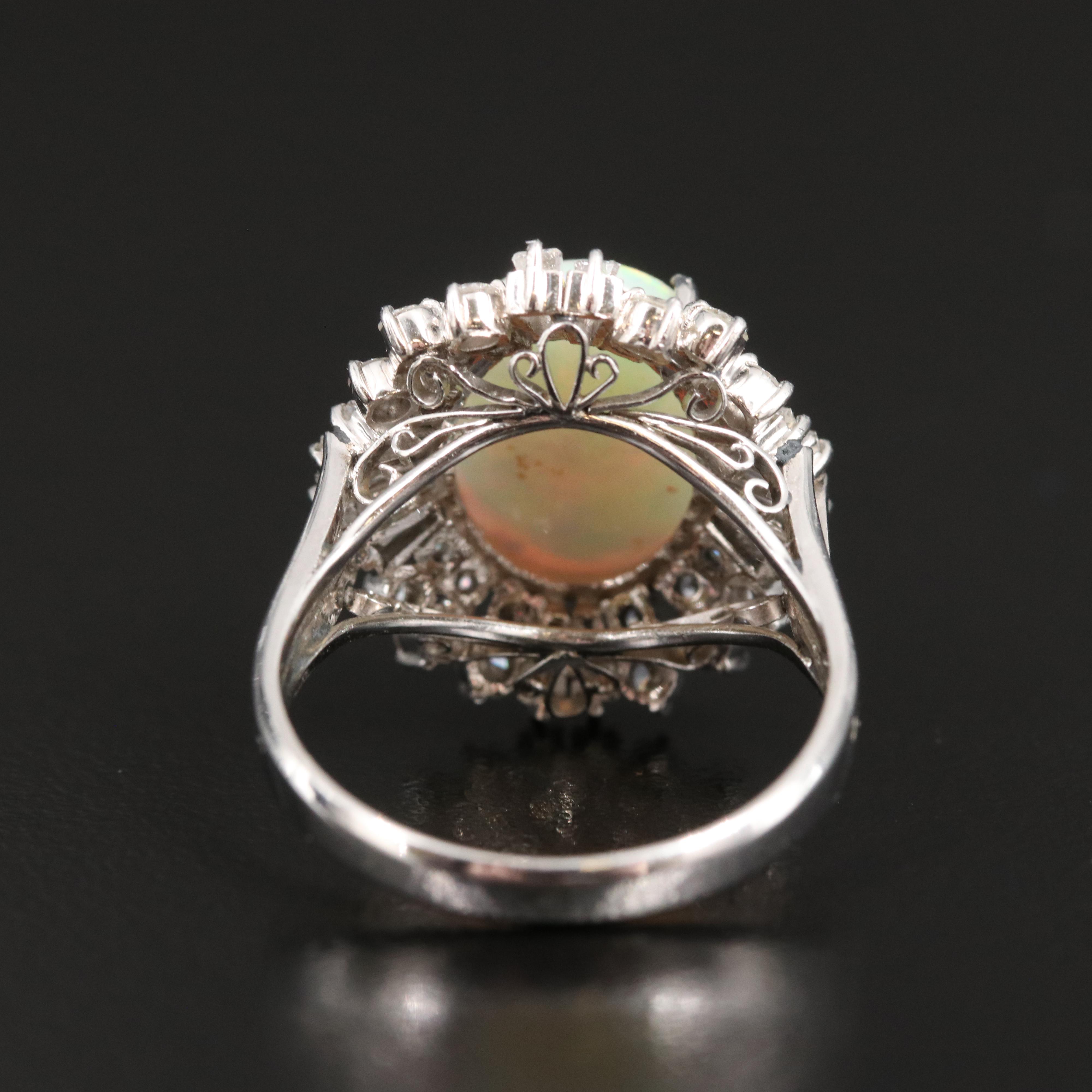Platinum Opal and Diamond Ring