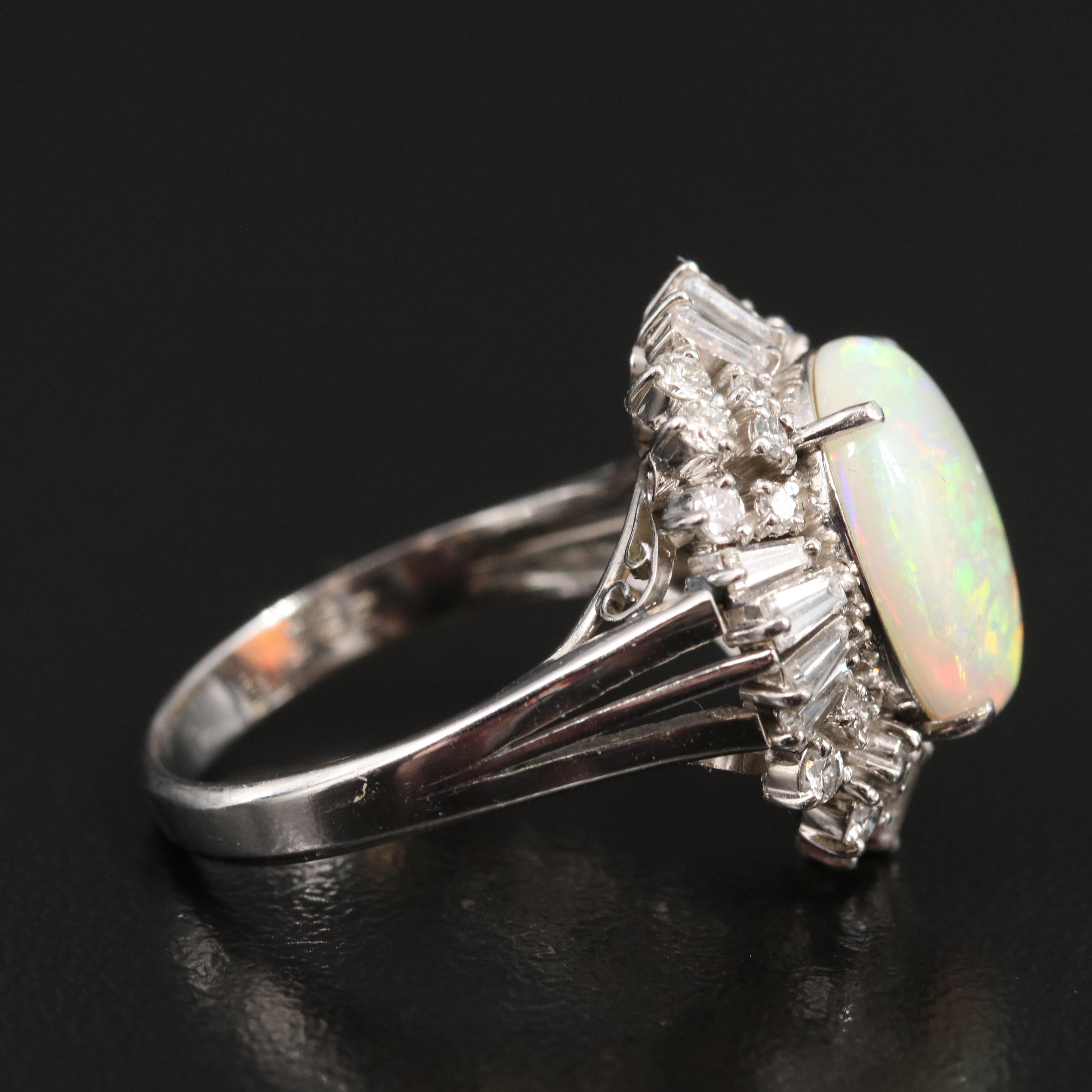 Platinum Opal and Diamond Ring