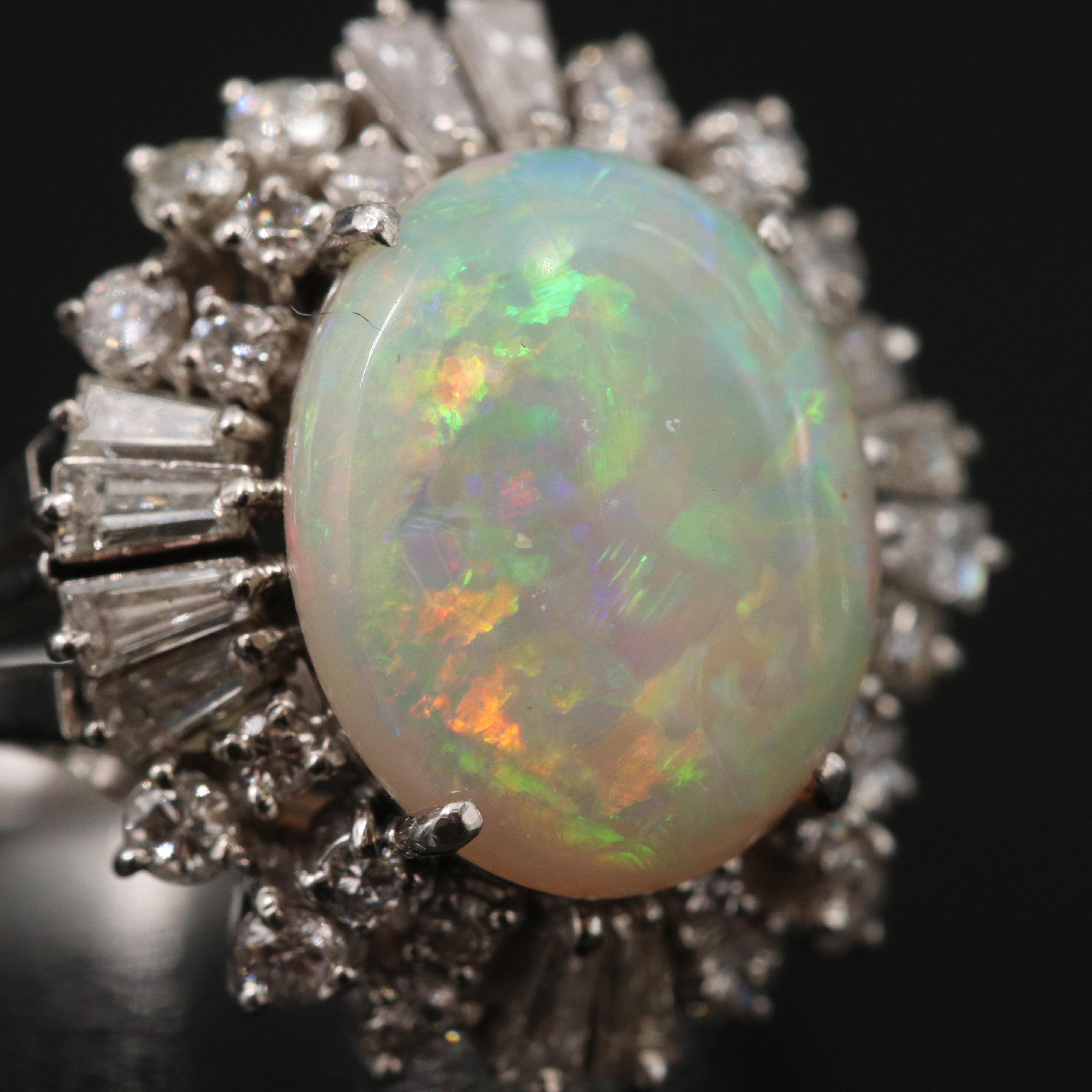 Platinum Opal and Diamond Ring