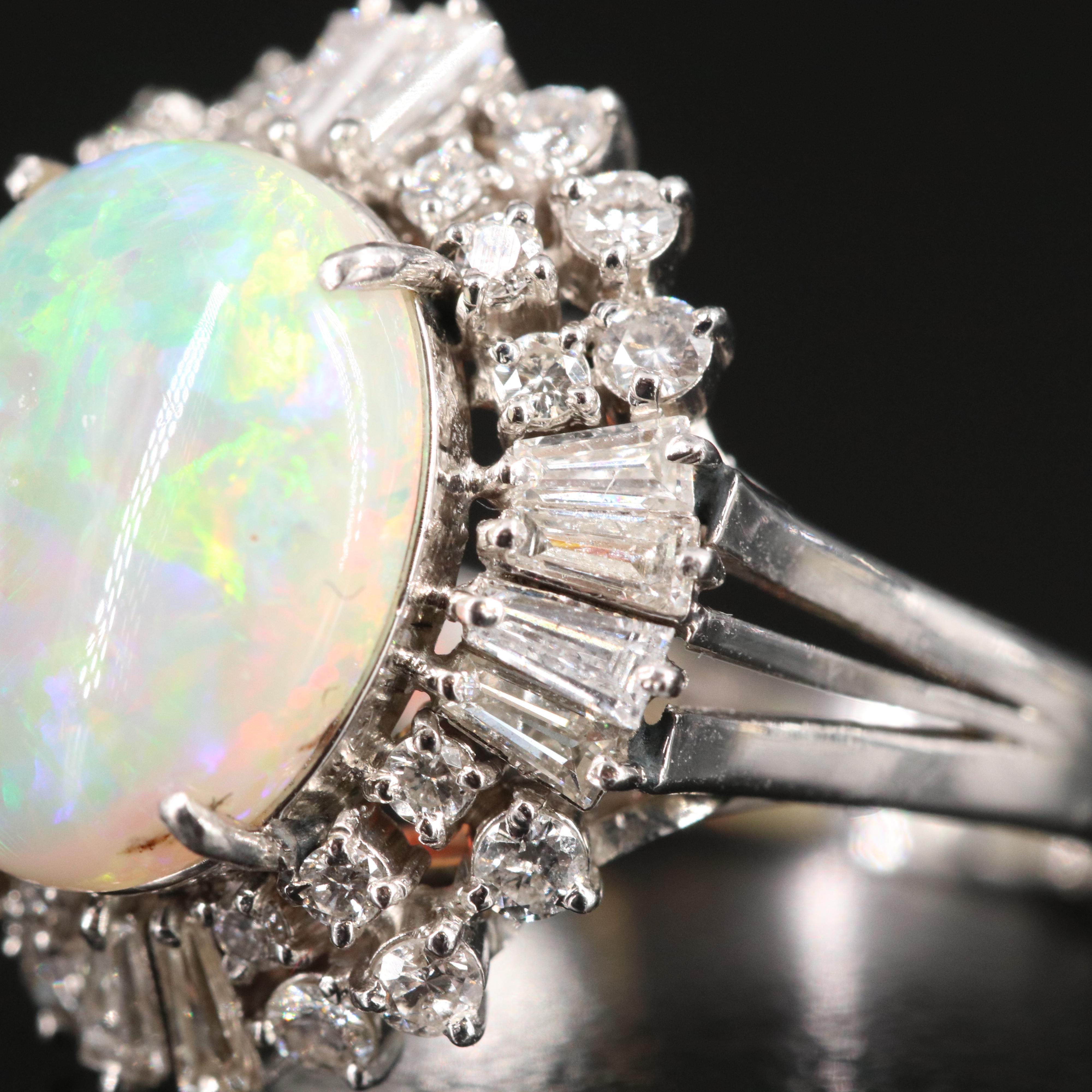 Platinum Opal and Diamond Ring