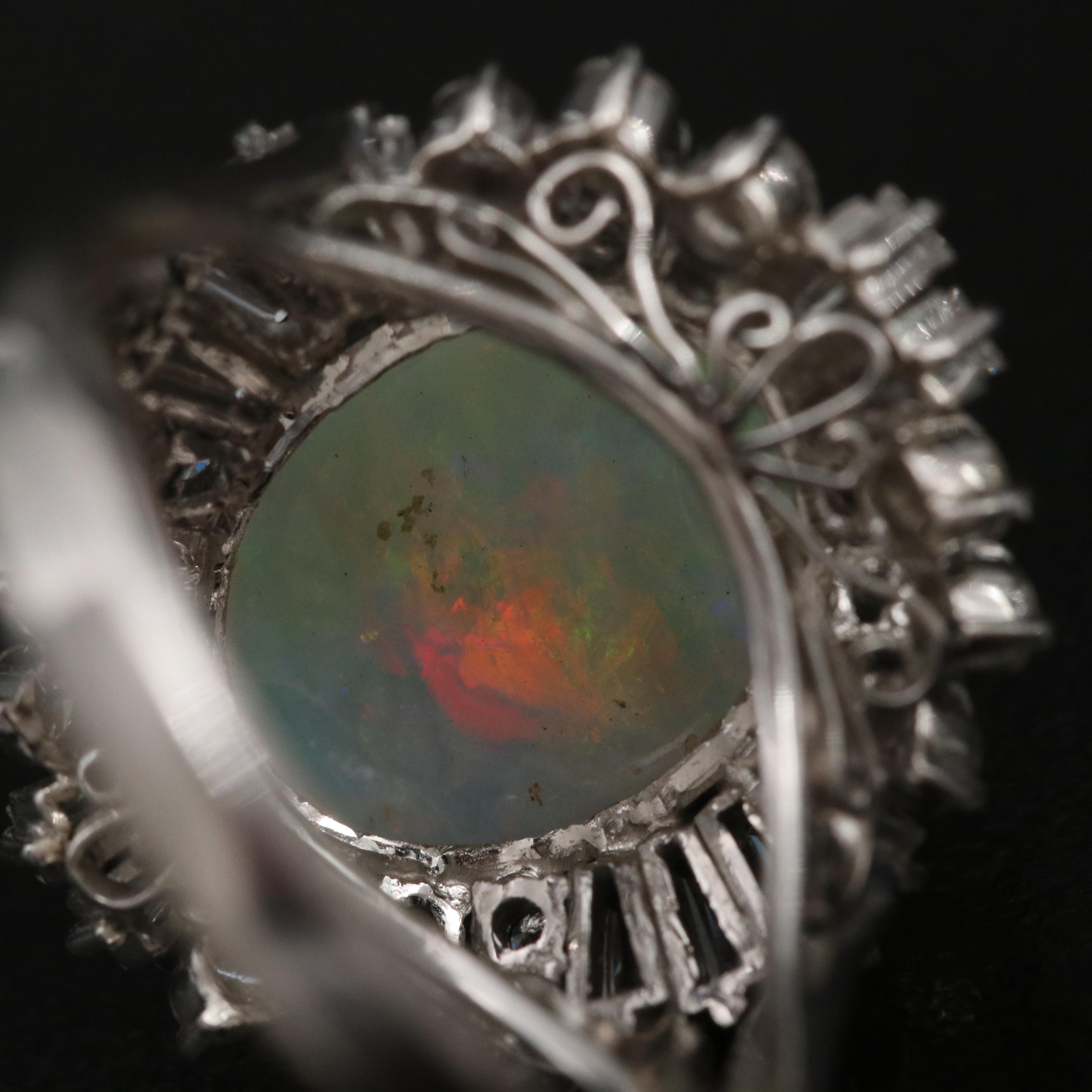 Platinum Opal and Diamond Ring