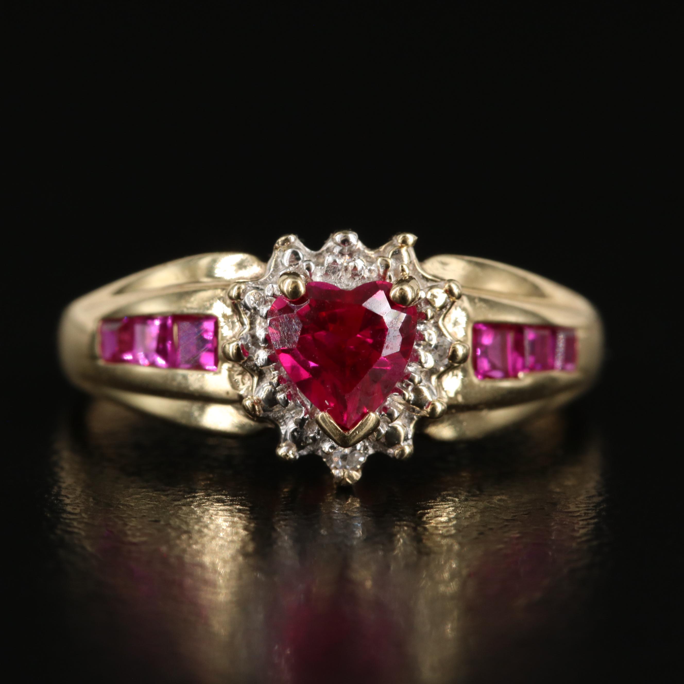 10K Ruby and Diamond Heart Ring