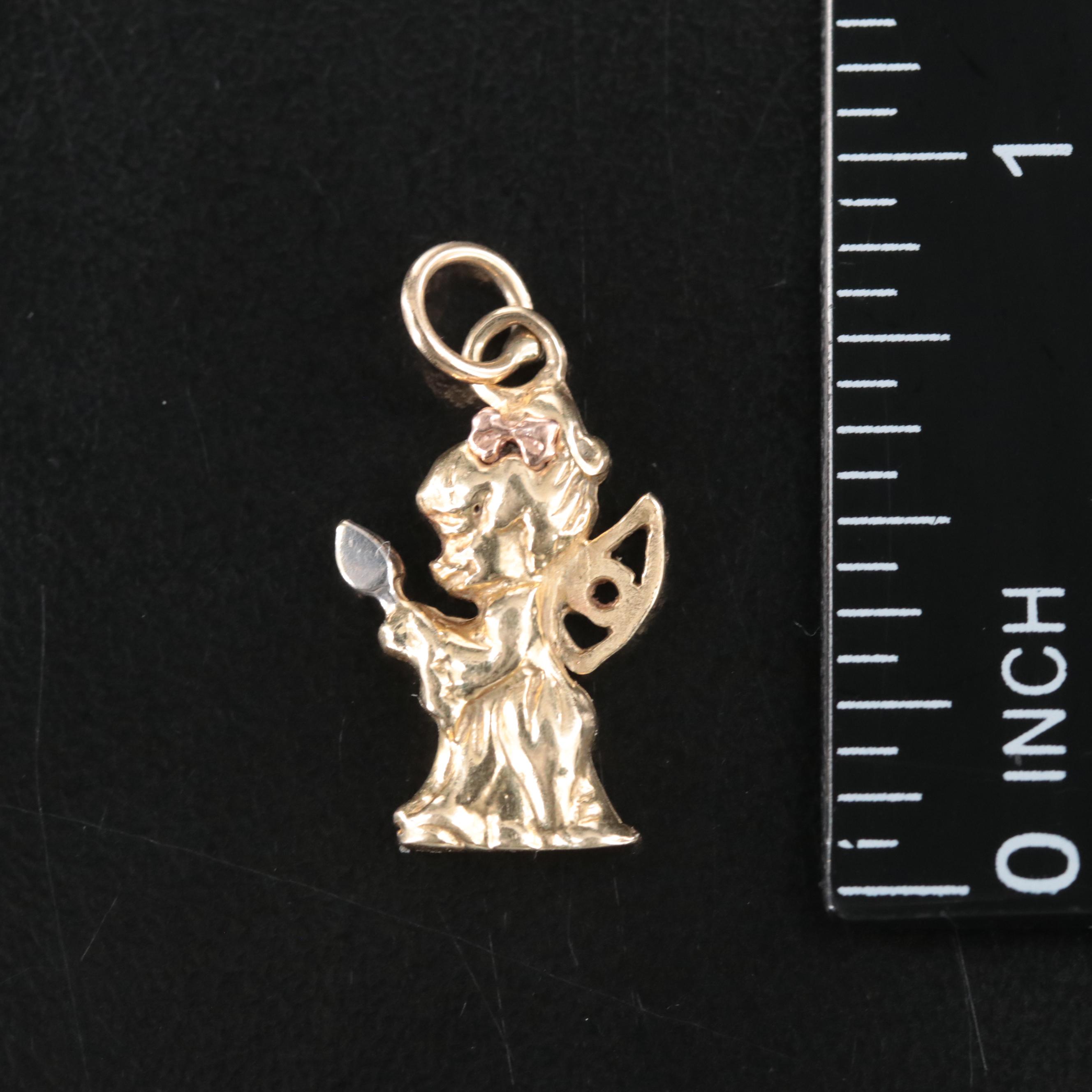 14K Angel Charm with Rose Gold Accent