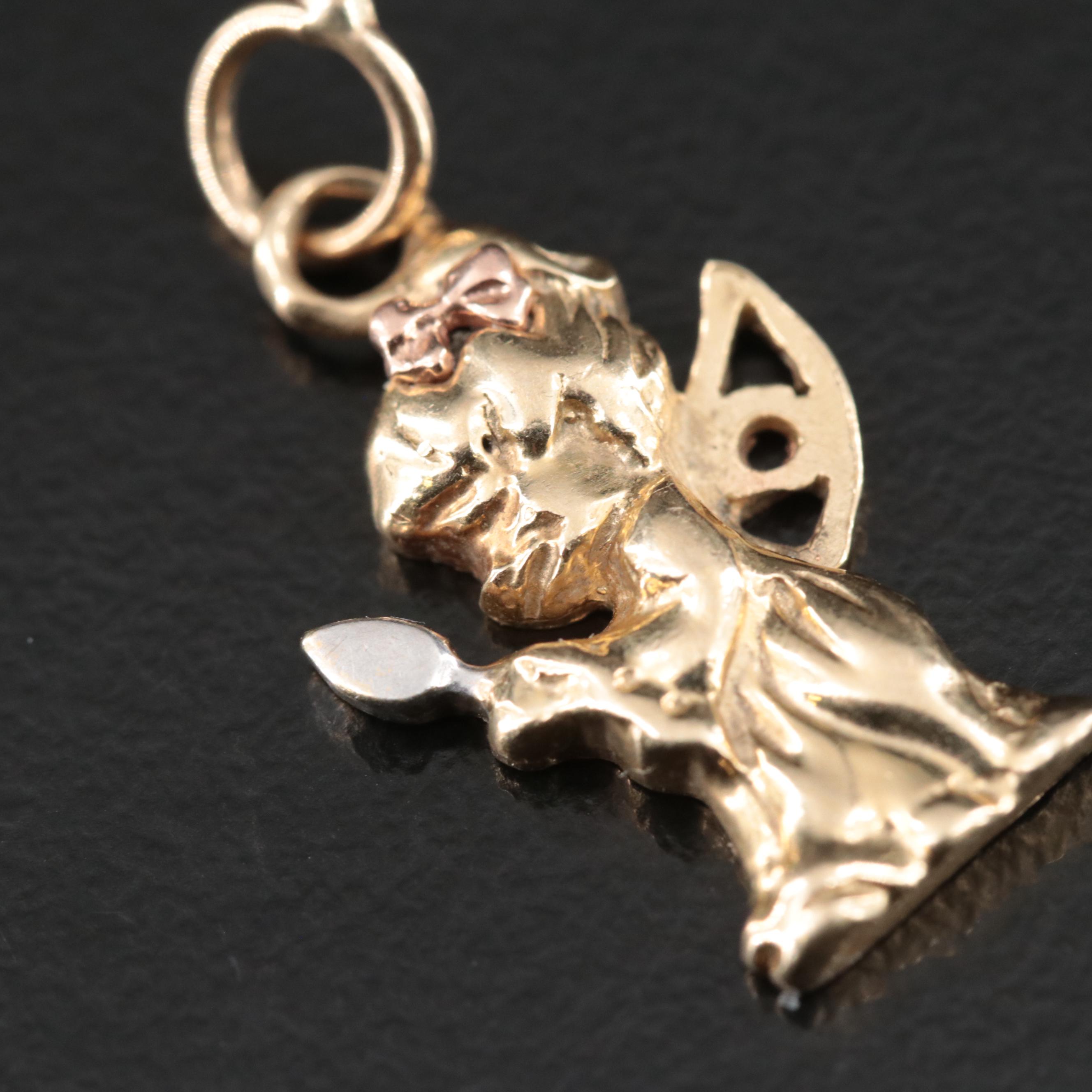 14K Angel Charm with Rose Gold Accent