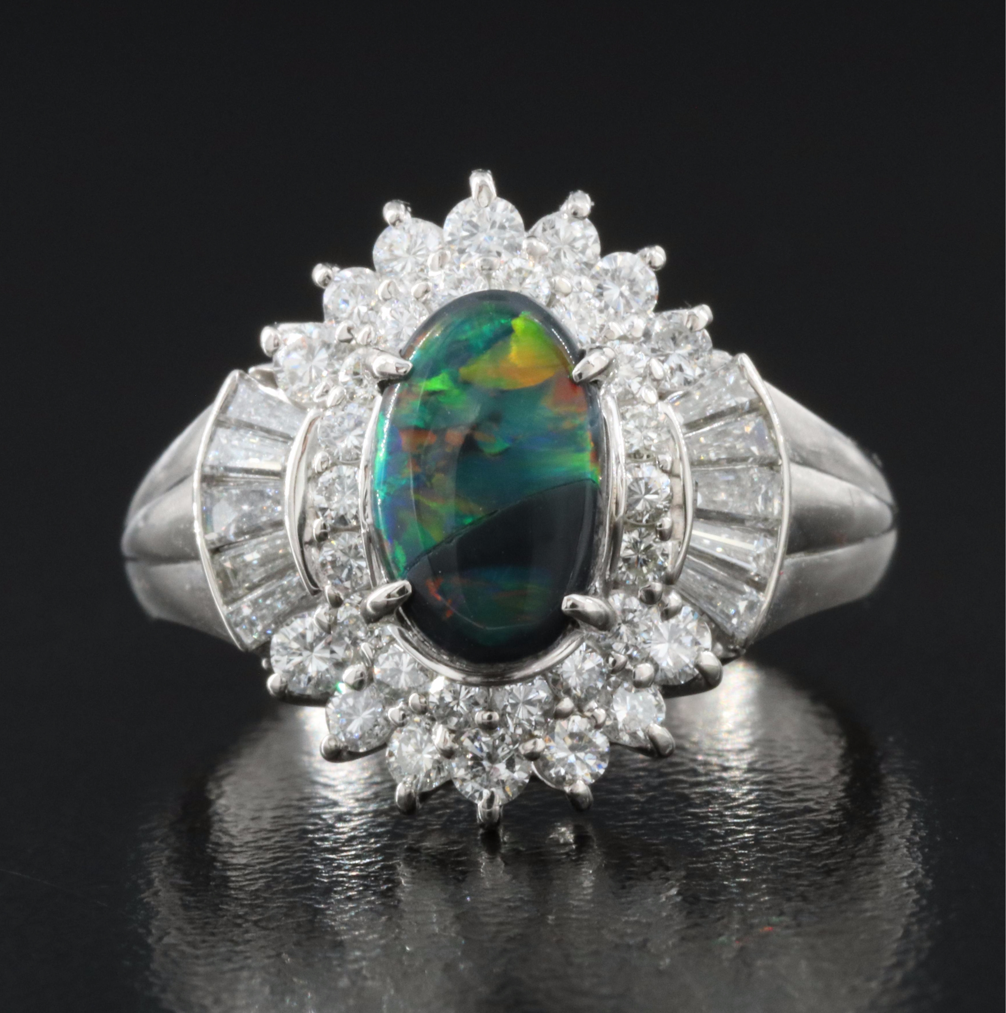 Platinum Black Opal and Diamond Ring
