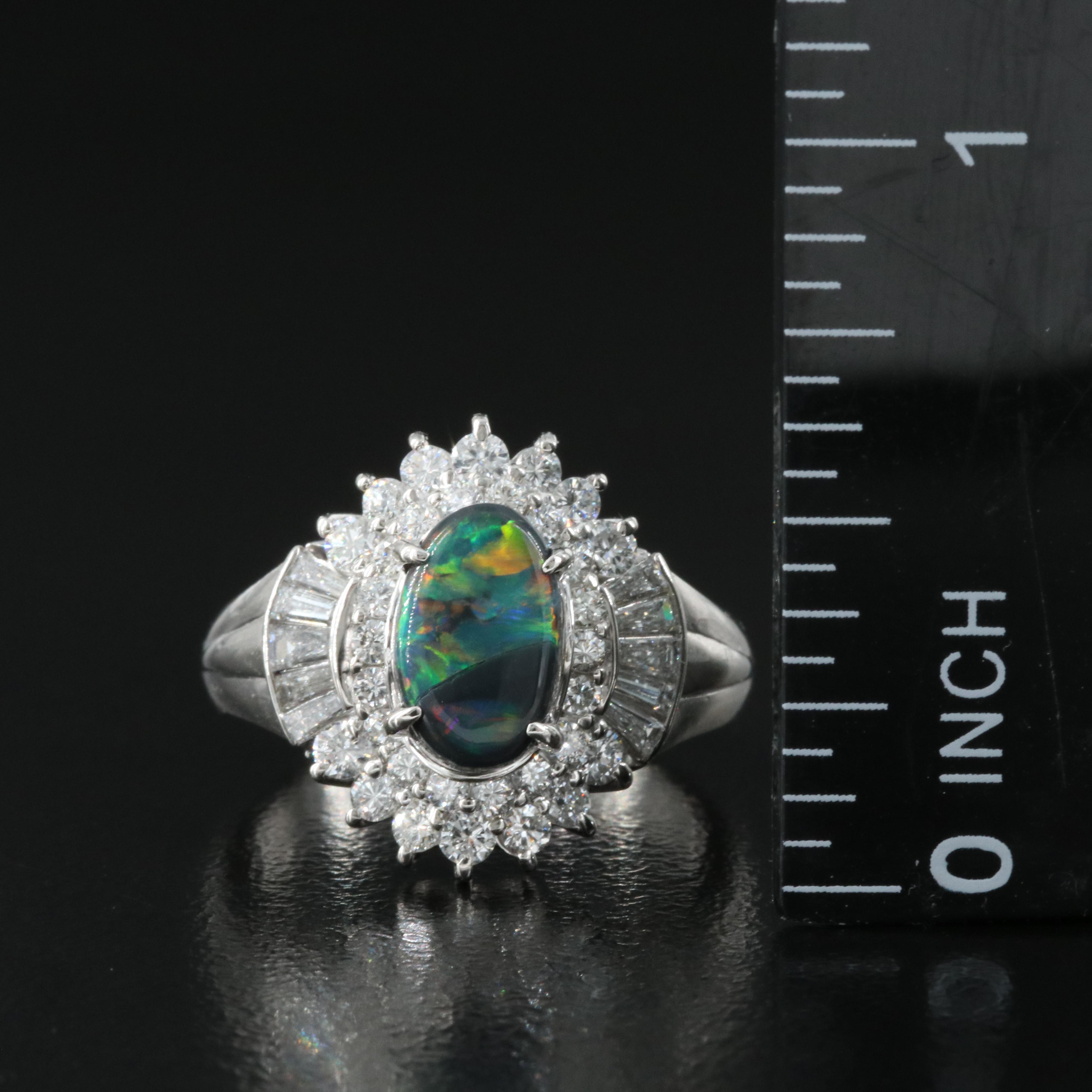 Platinum Black Opal and Diamond Ring