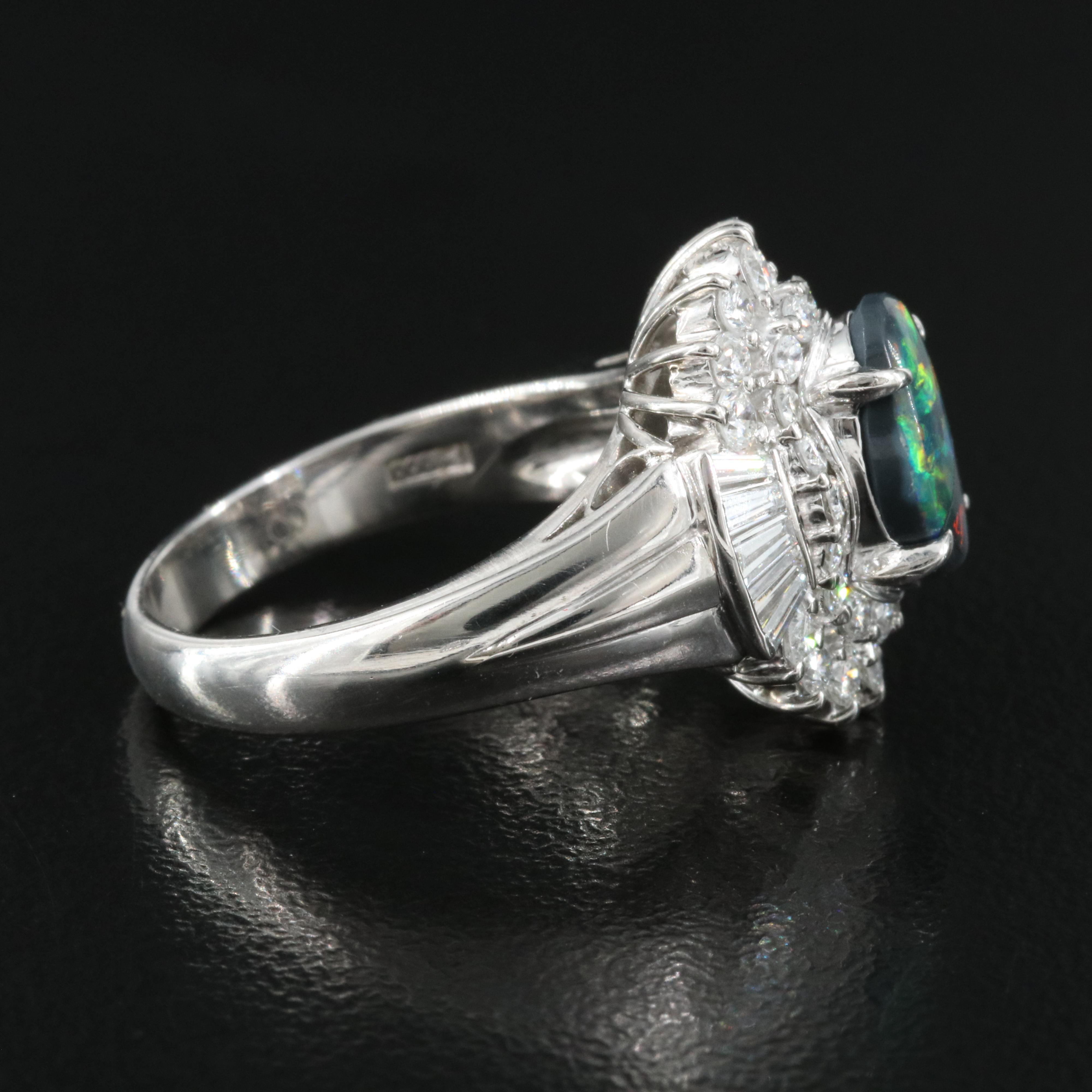 Platinum Black Opal and Diamond Ring