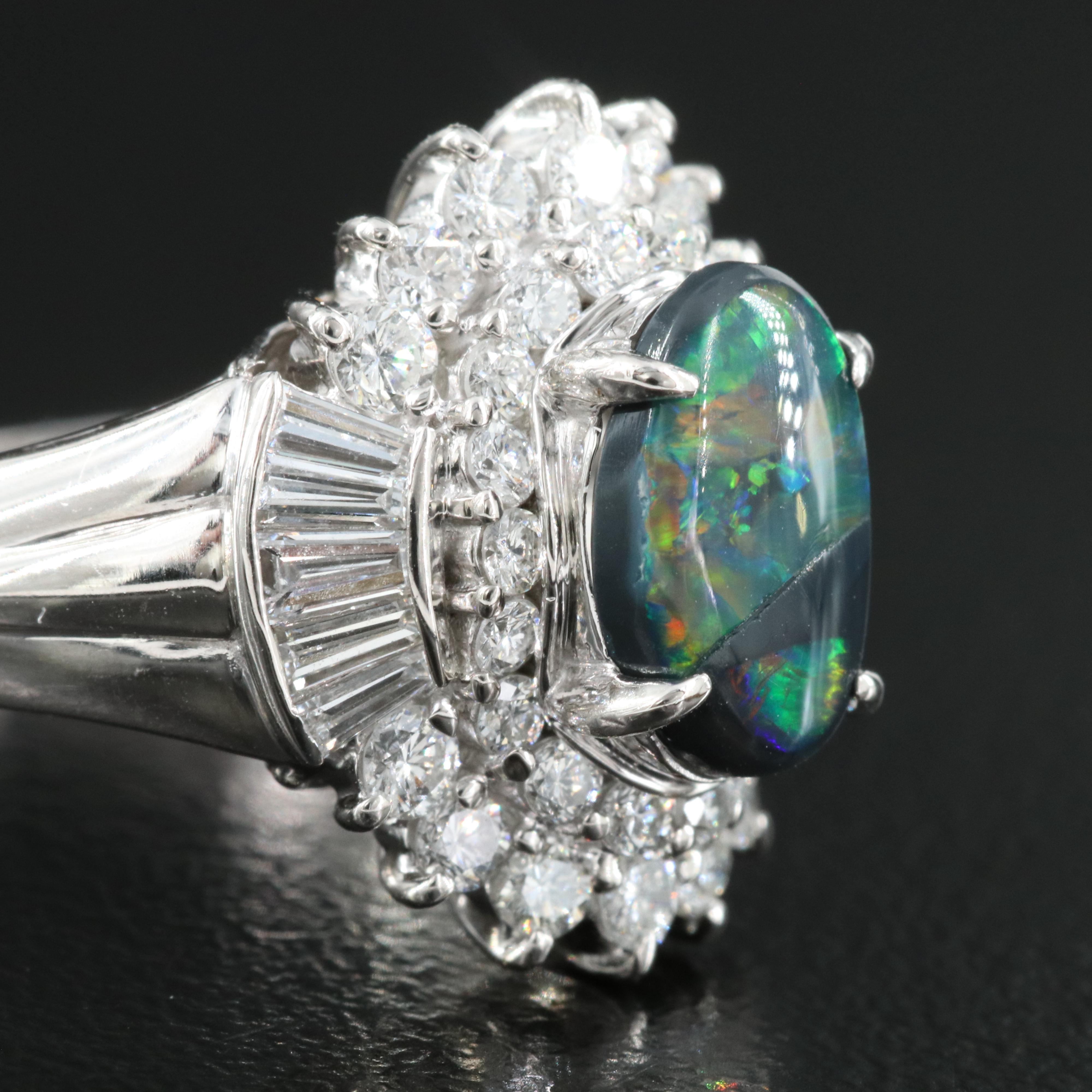 Platinum Black Opal and Diamond Ring