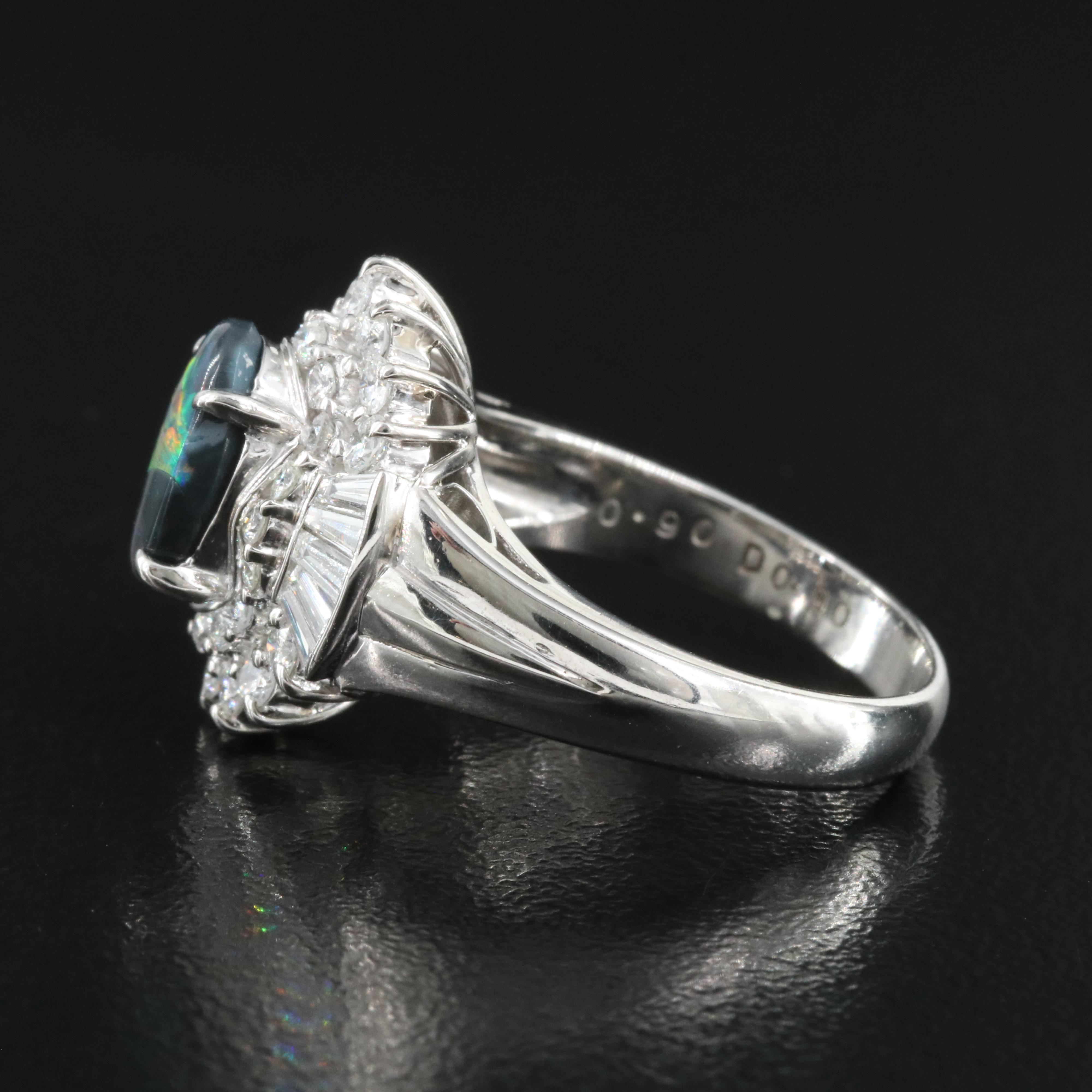 Platinum Black Opal and Diamond Ring