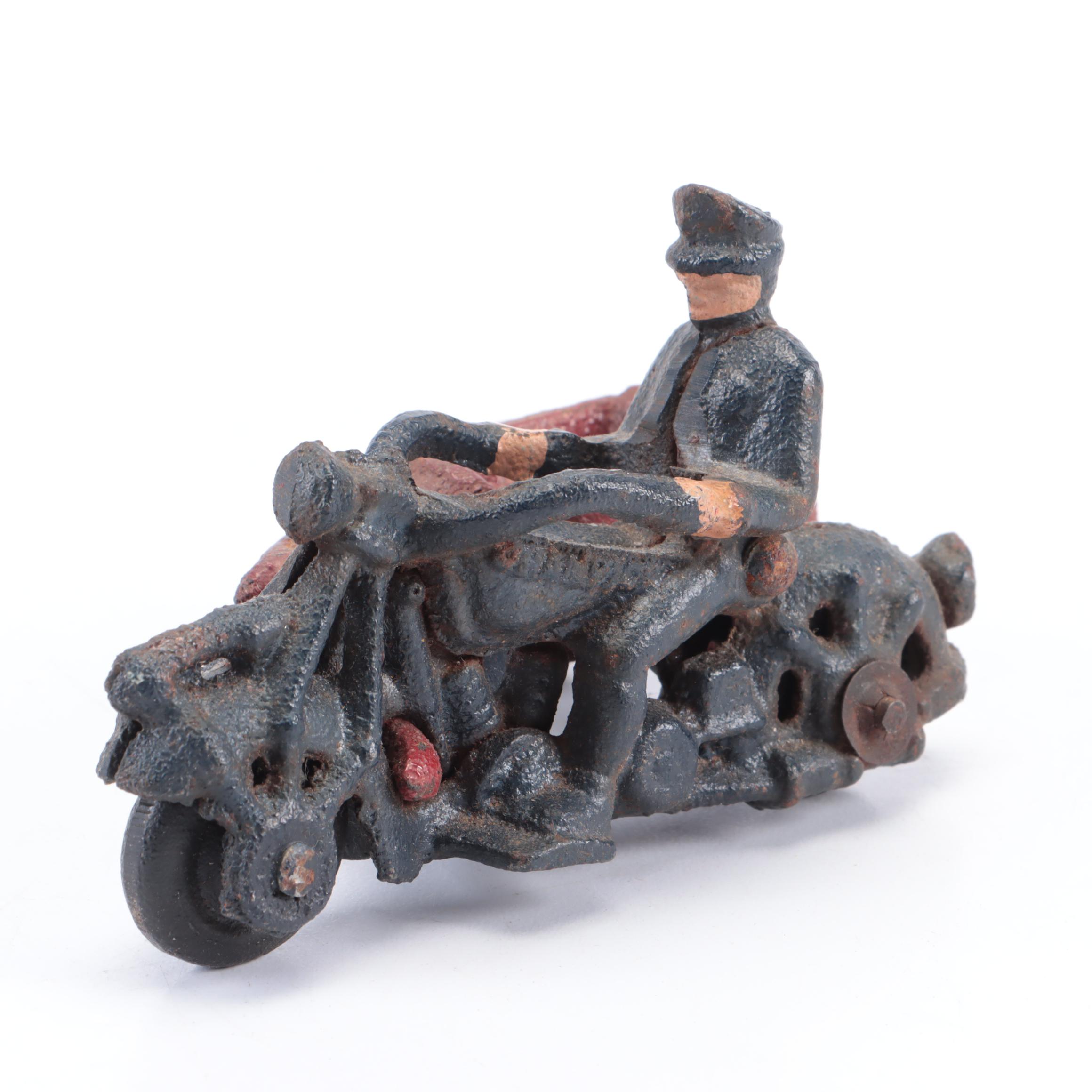 Hubley Style Cast Iron Police Motorcycle Toy, Mid-20th Century