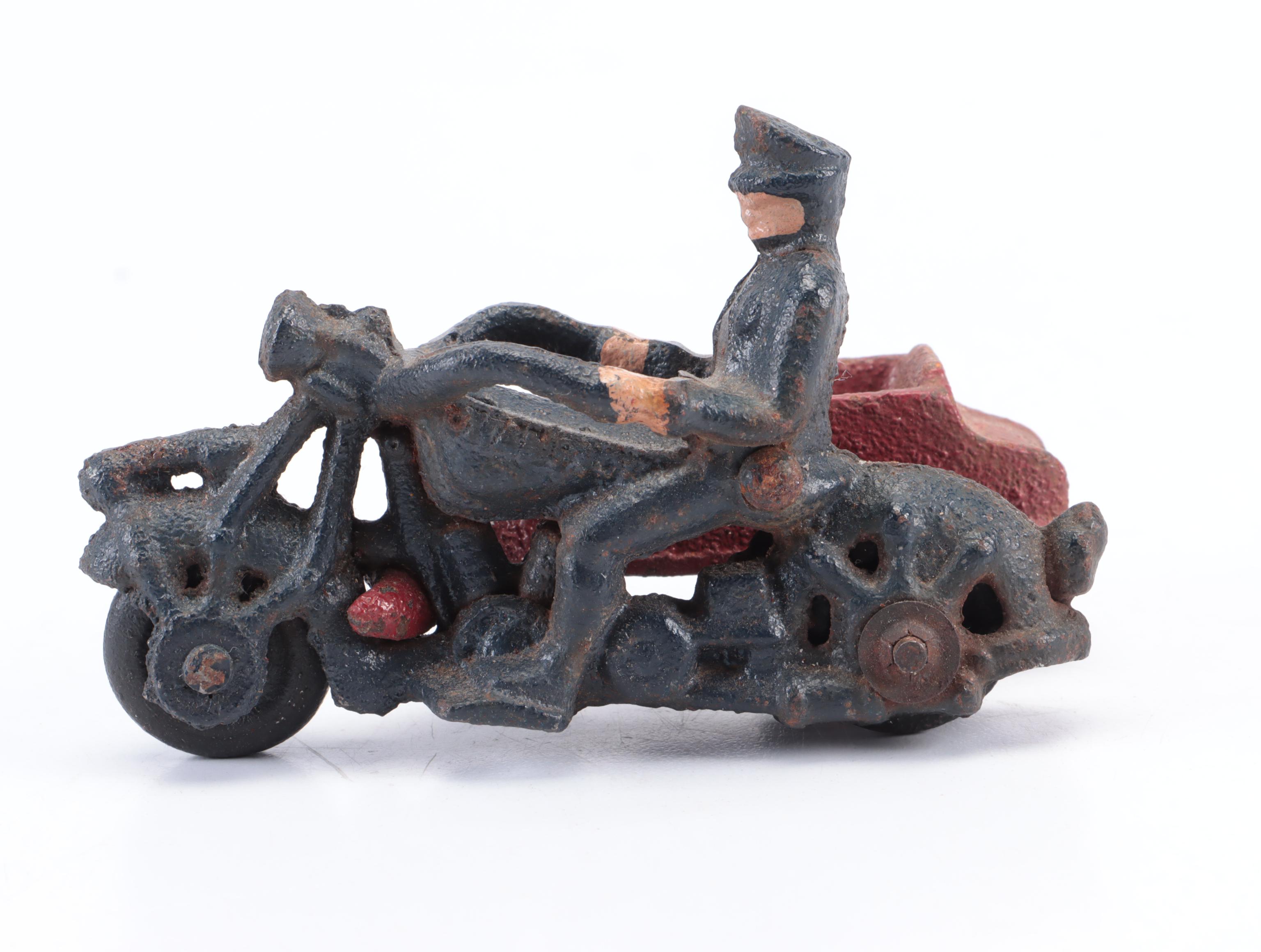 Hubley Style Cast Iron Police Motorcycle Toy, Mid-20th Century