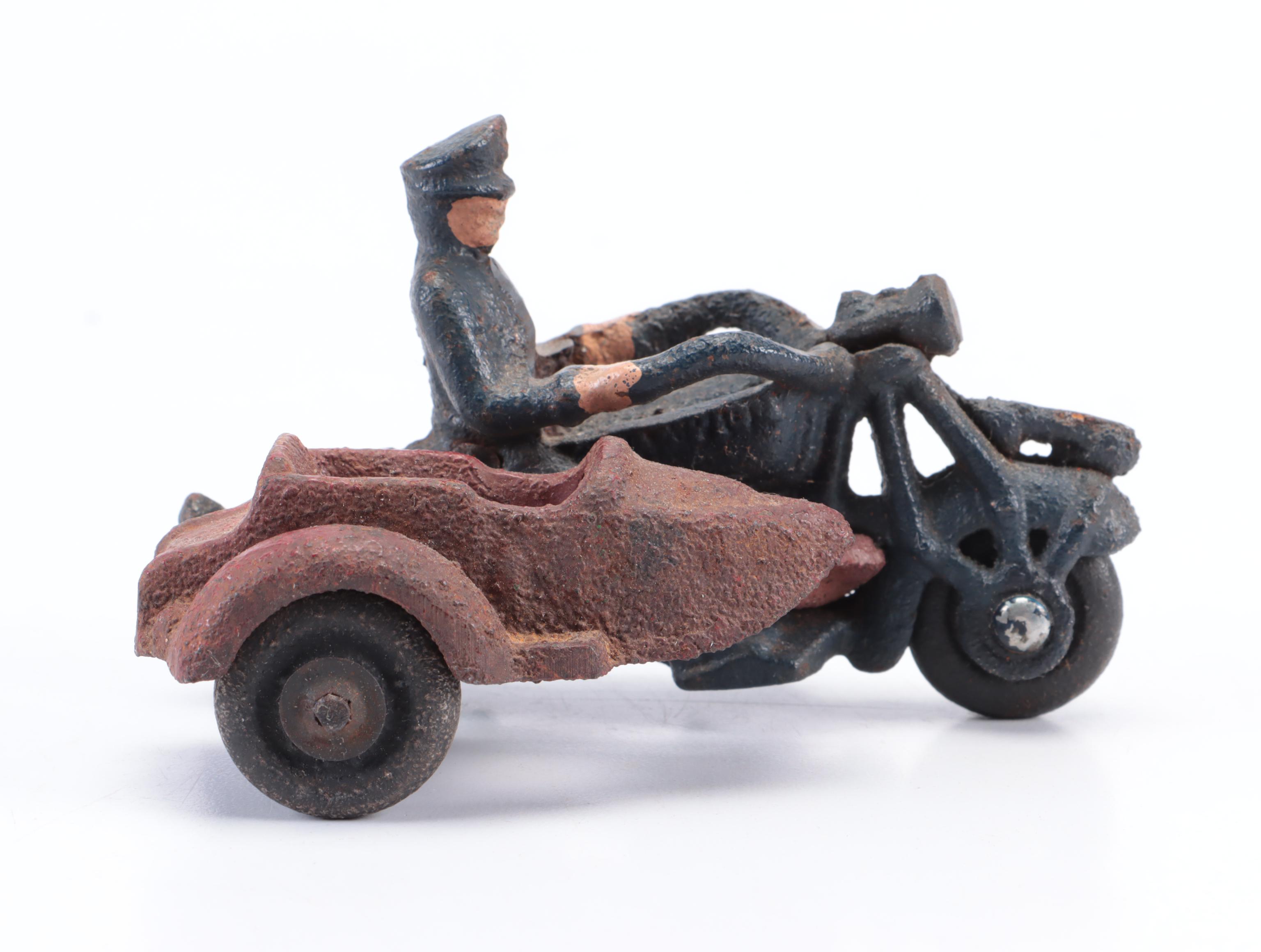 Hubley Style Cast Iron Police Motorcycle Toy, Mid-20th Century