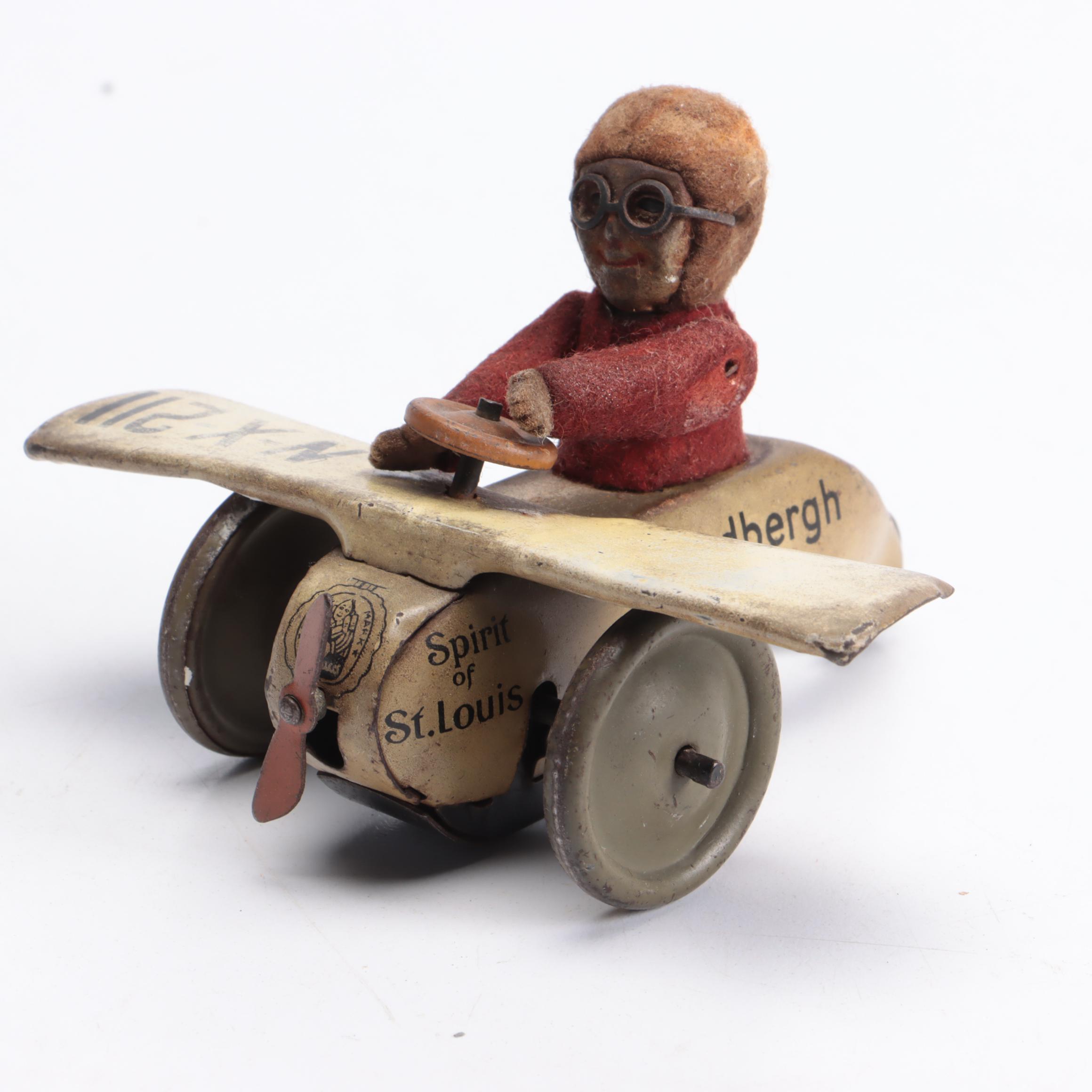 Shuco Spirit of St. Louis Lindbergh Airplane Toy, Mid-20th Century