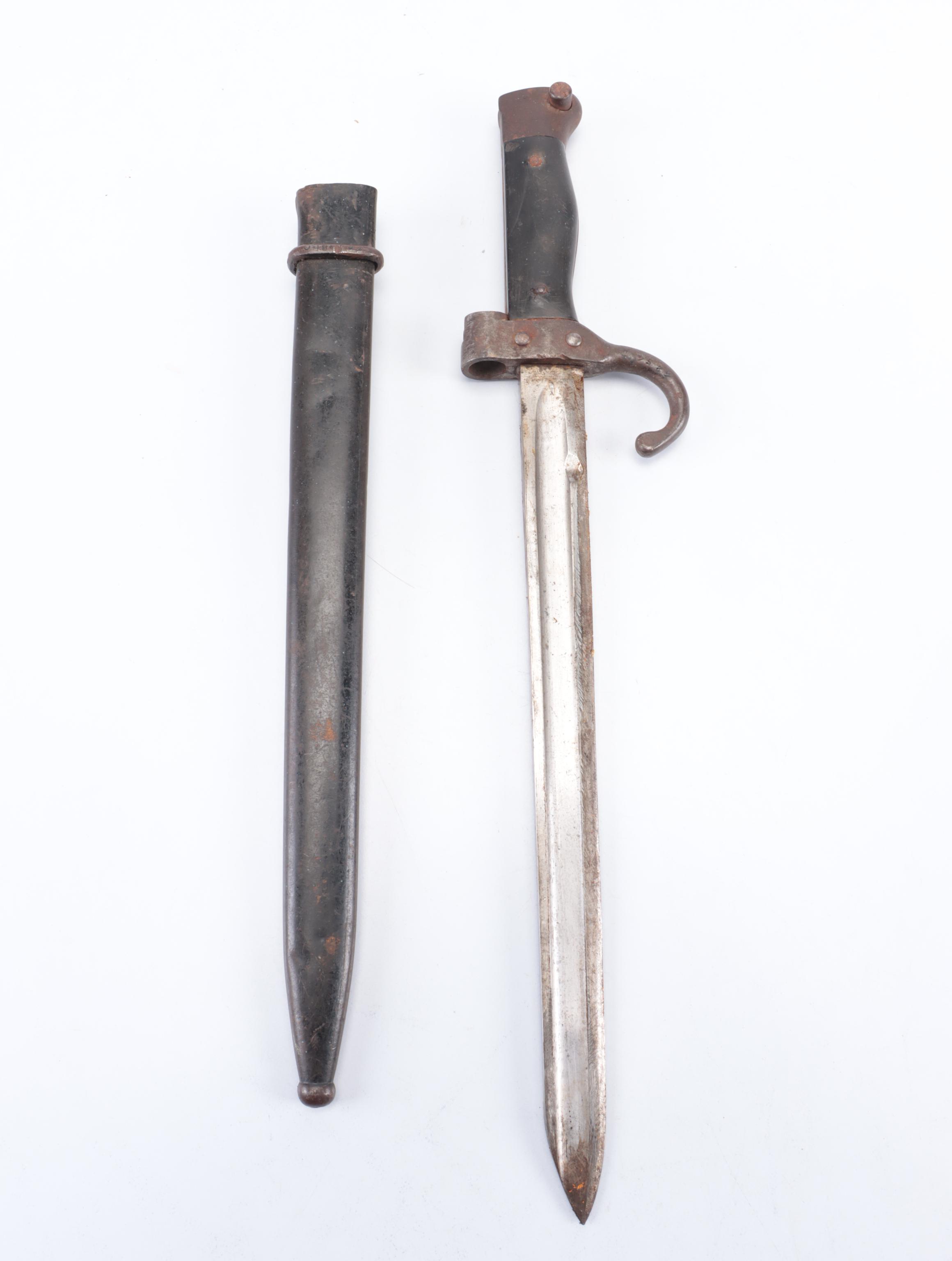 French Model 1892 Military Hook Quillon Sword Bayonet With Metal Sheath