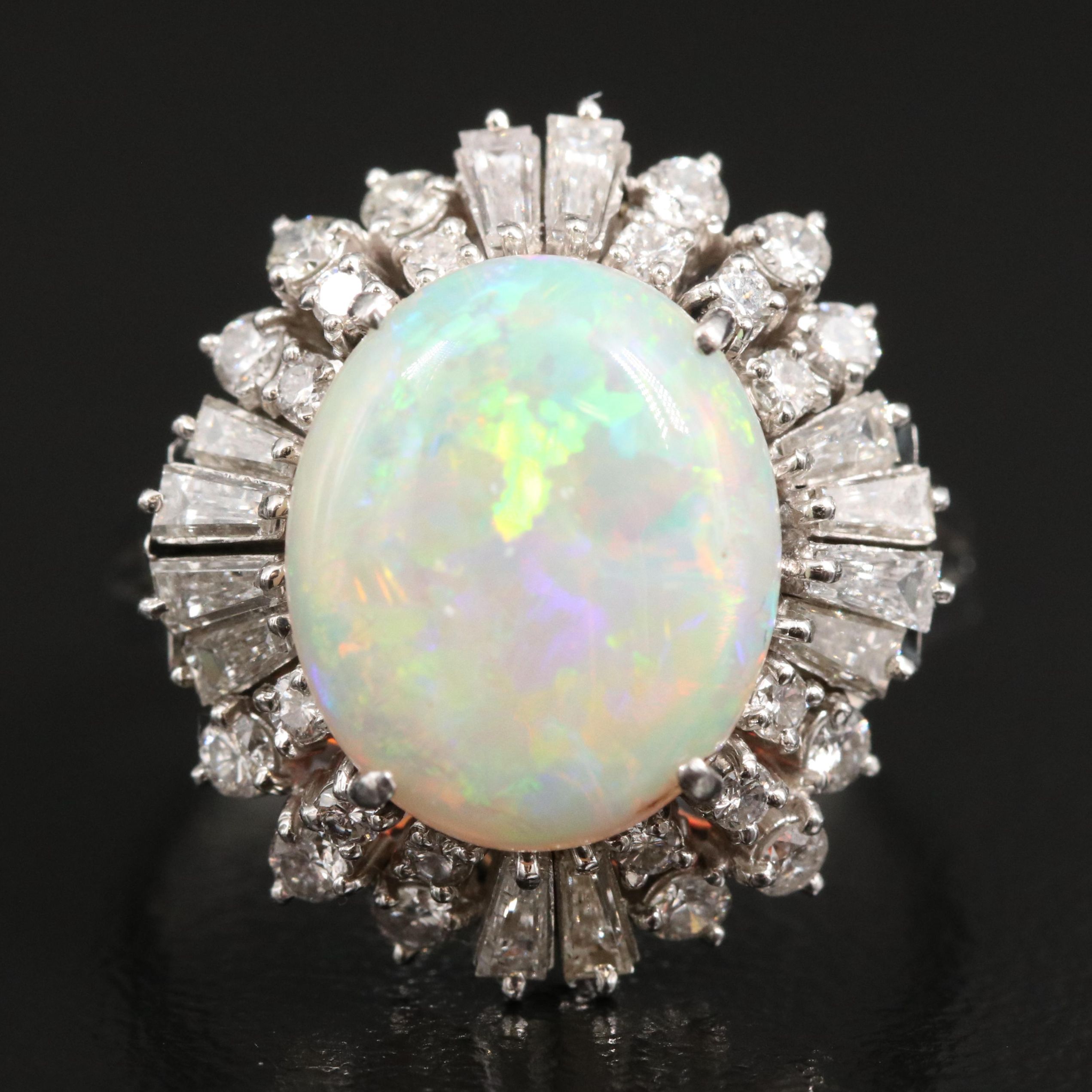 Platinum Opal and Diamond Ring