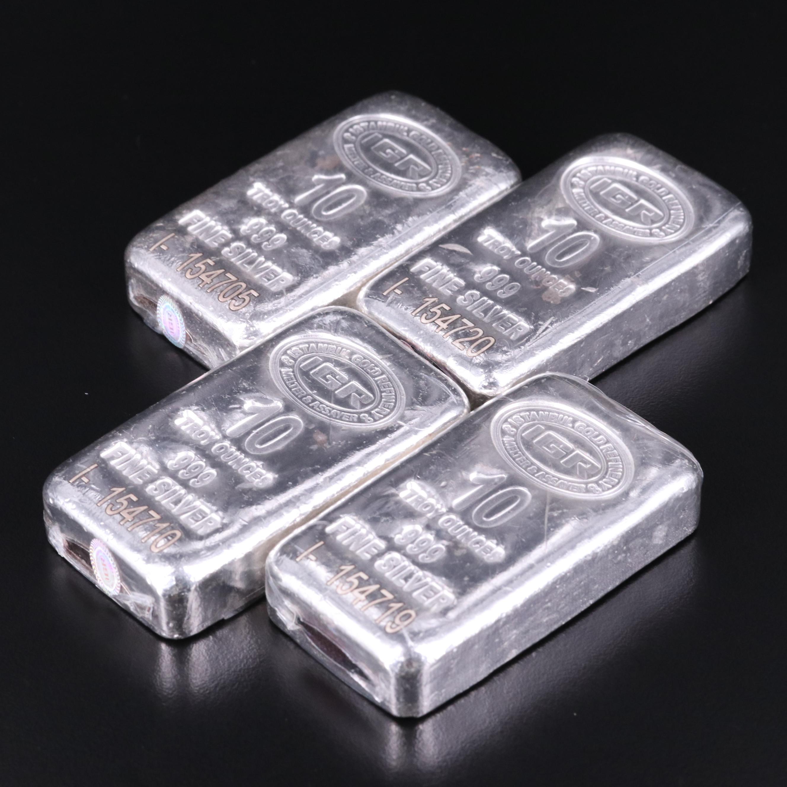 Four 10-Oz. Bars of .999 Fine Silver