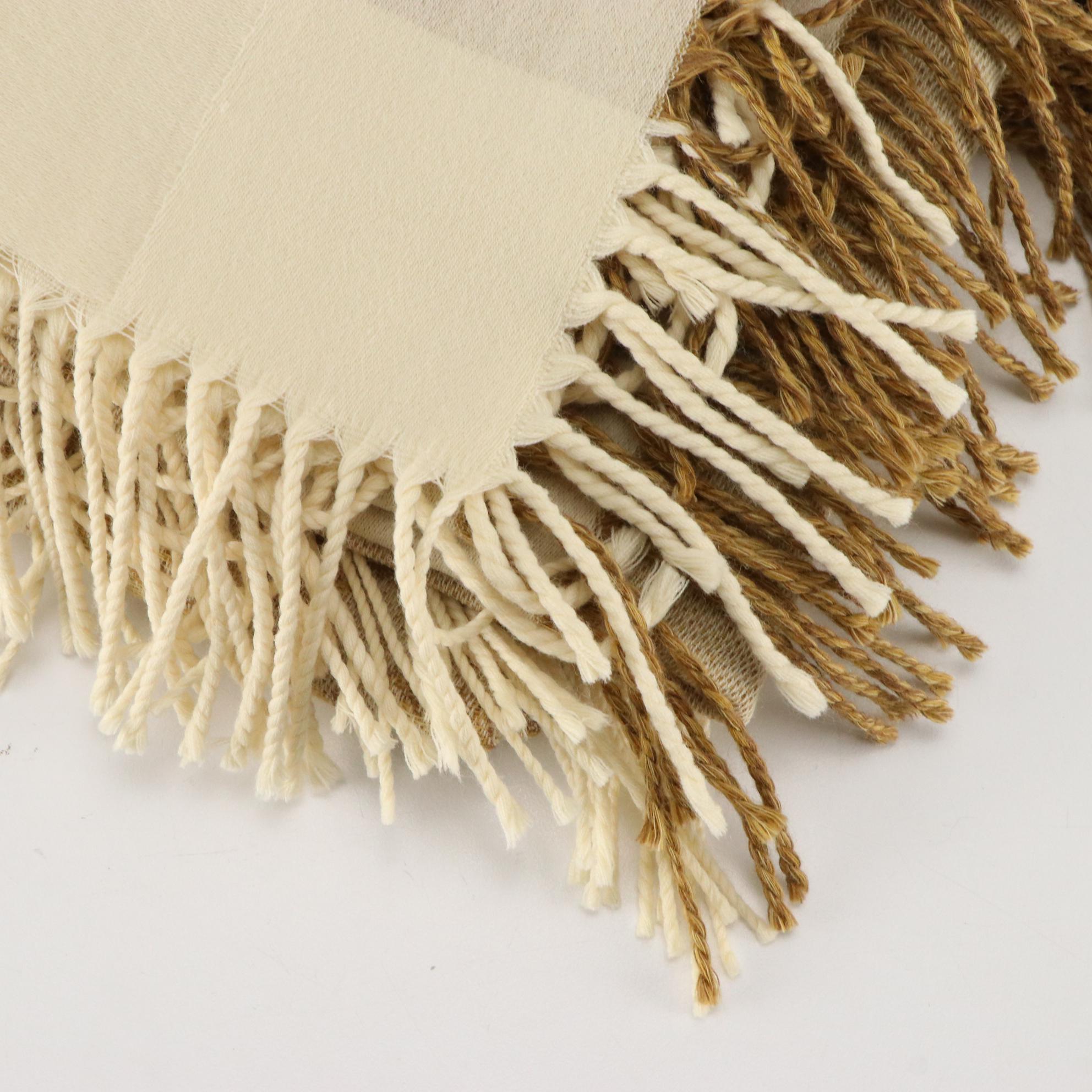 Christian Dior Fringe Wrap Scarf in Foliate Wool Jacquard