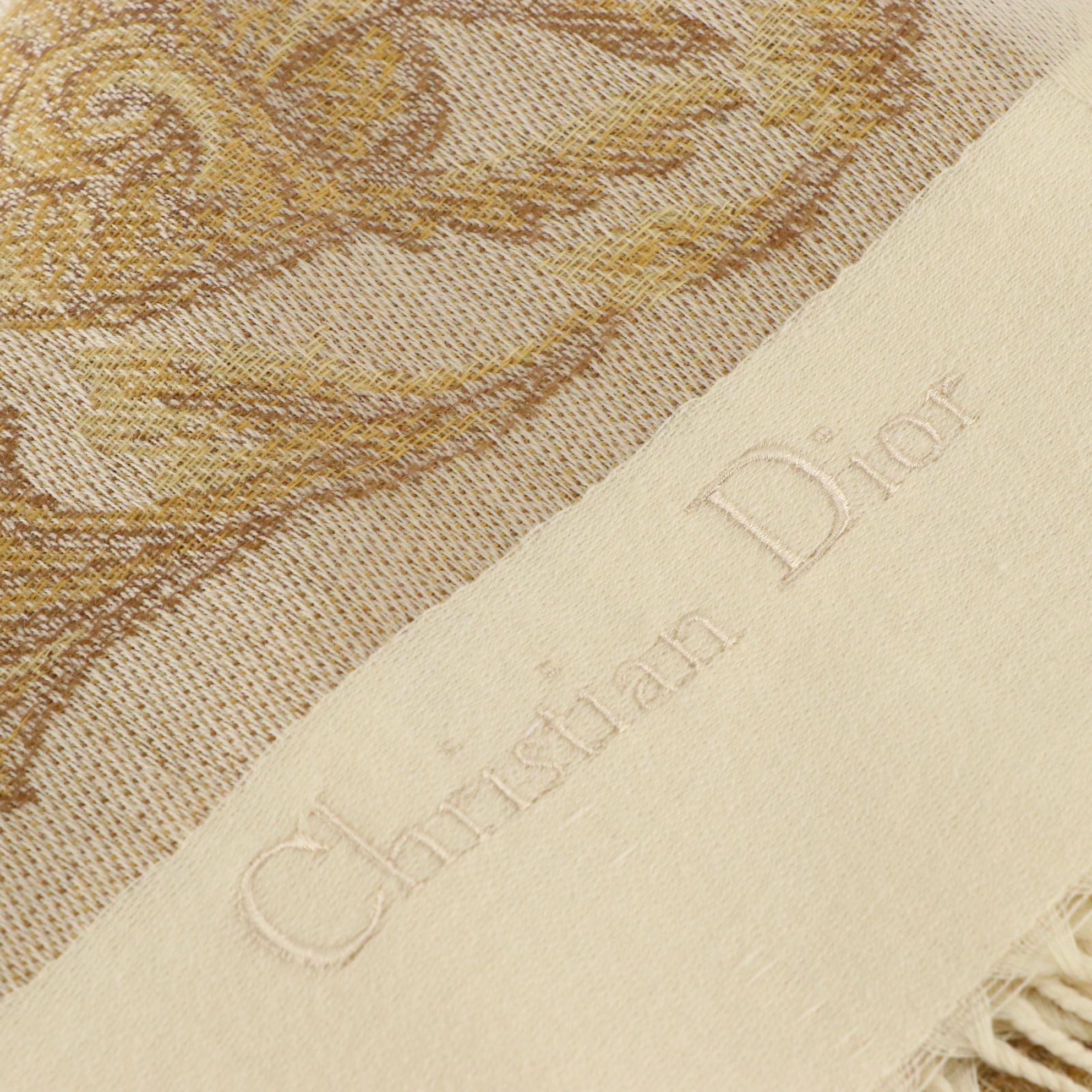 Christian Dior Fringe Wrap Scarf in Foliate Wool Jacquard