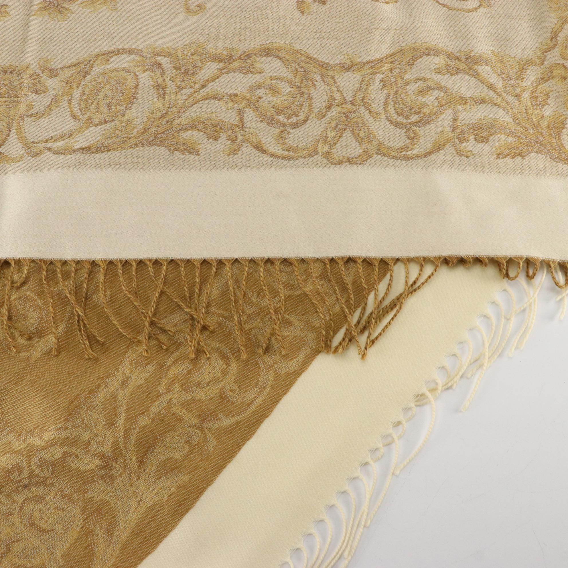 Christian Dior Fringe Wrap Scarf in Foliate Wool Jacquard