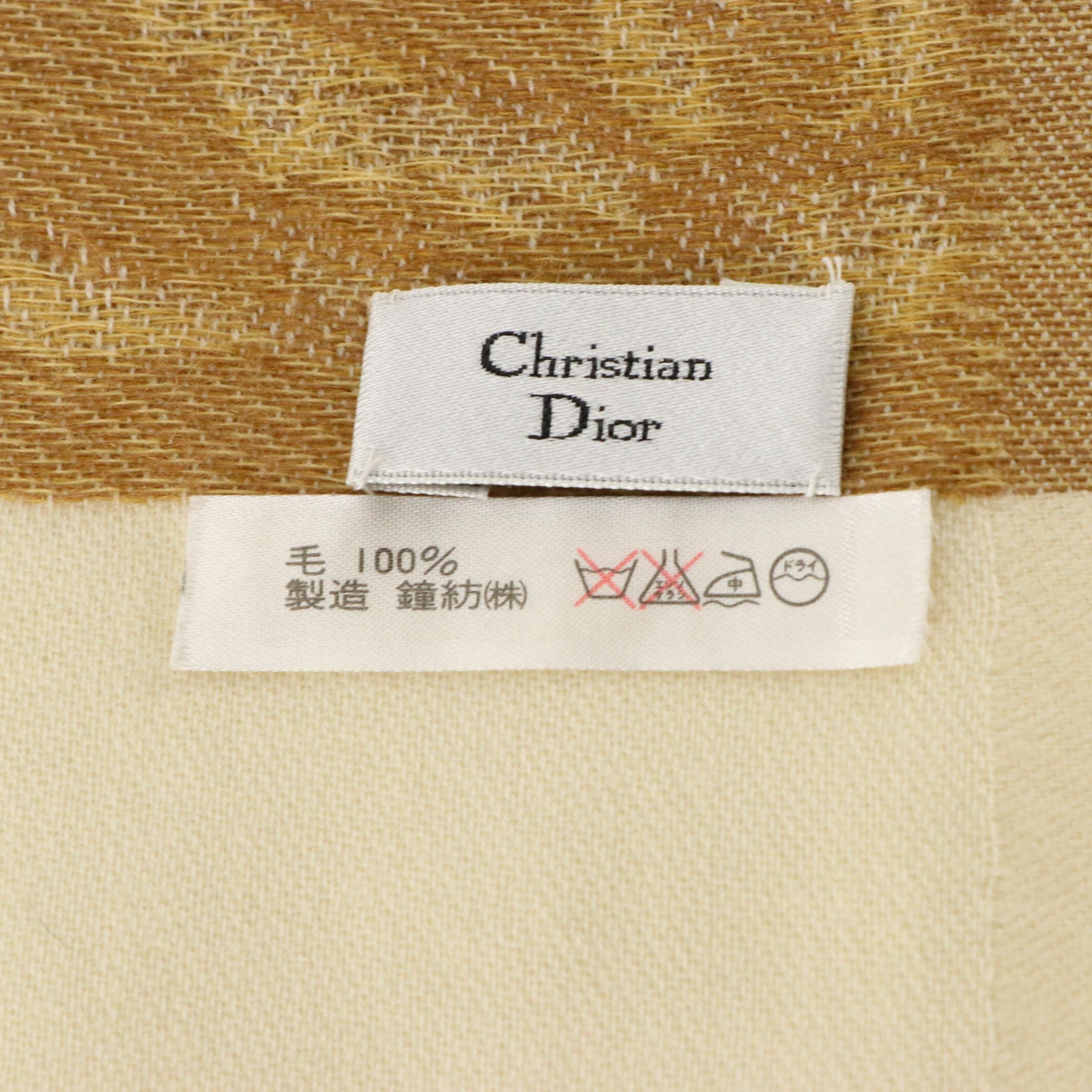 Christian Dior Fringe Wrap Scarf in Foliate Wool Jacquard