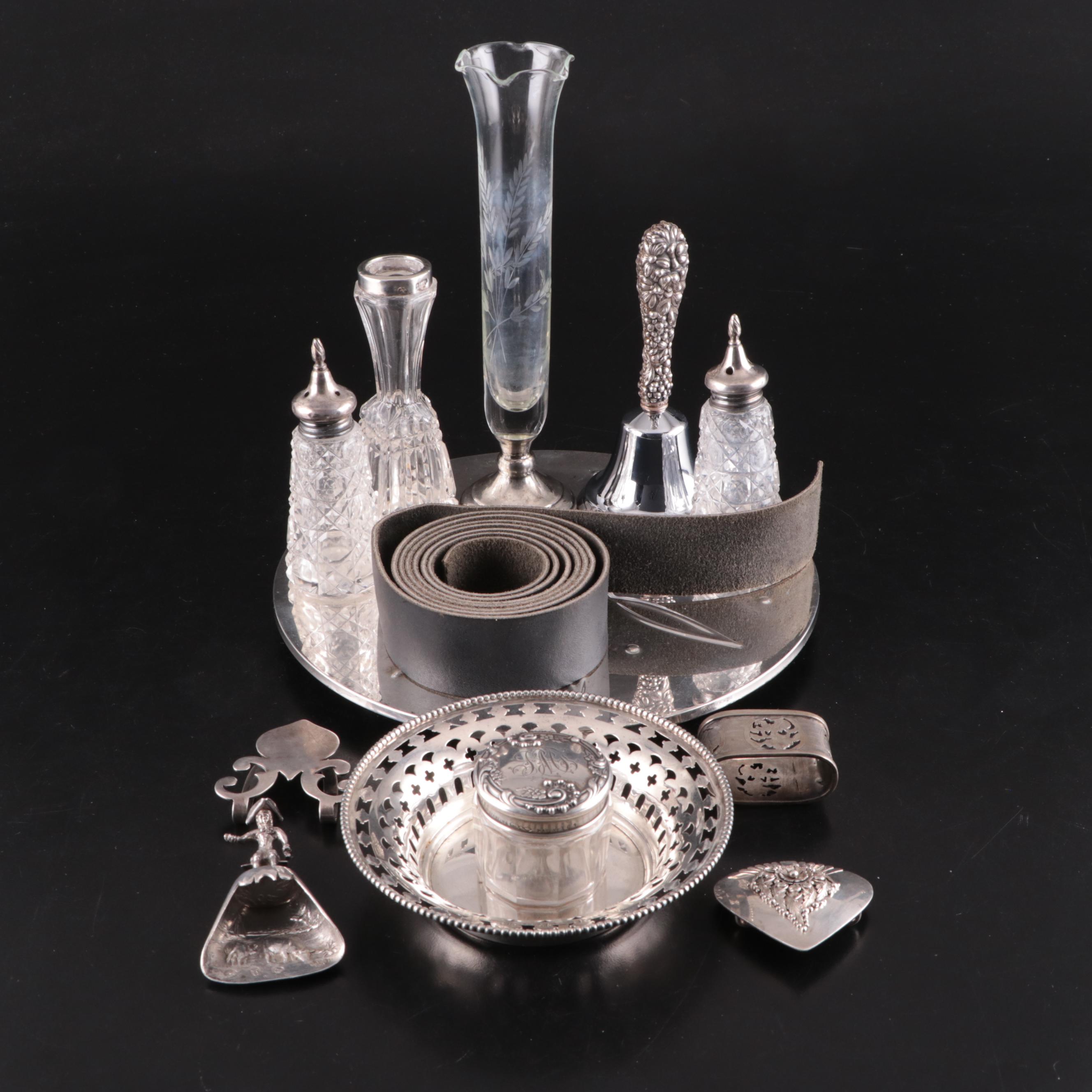 American and International Sterling Silver Table Accessories with Silver Buckle