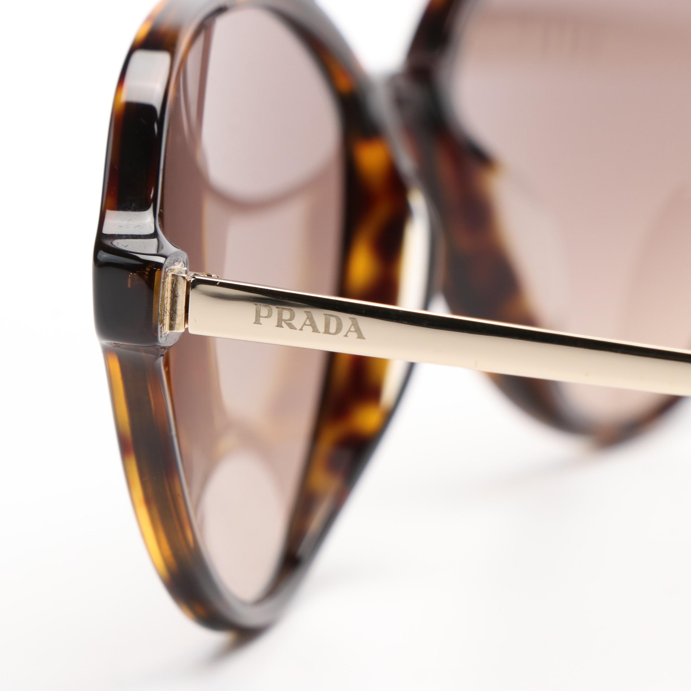 Prada PR13WSF Aviator Tortoise and Brown Gradient Sunglasses With Case