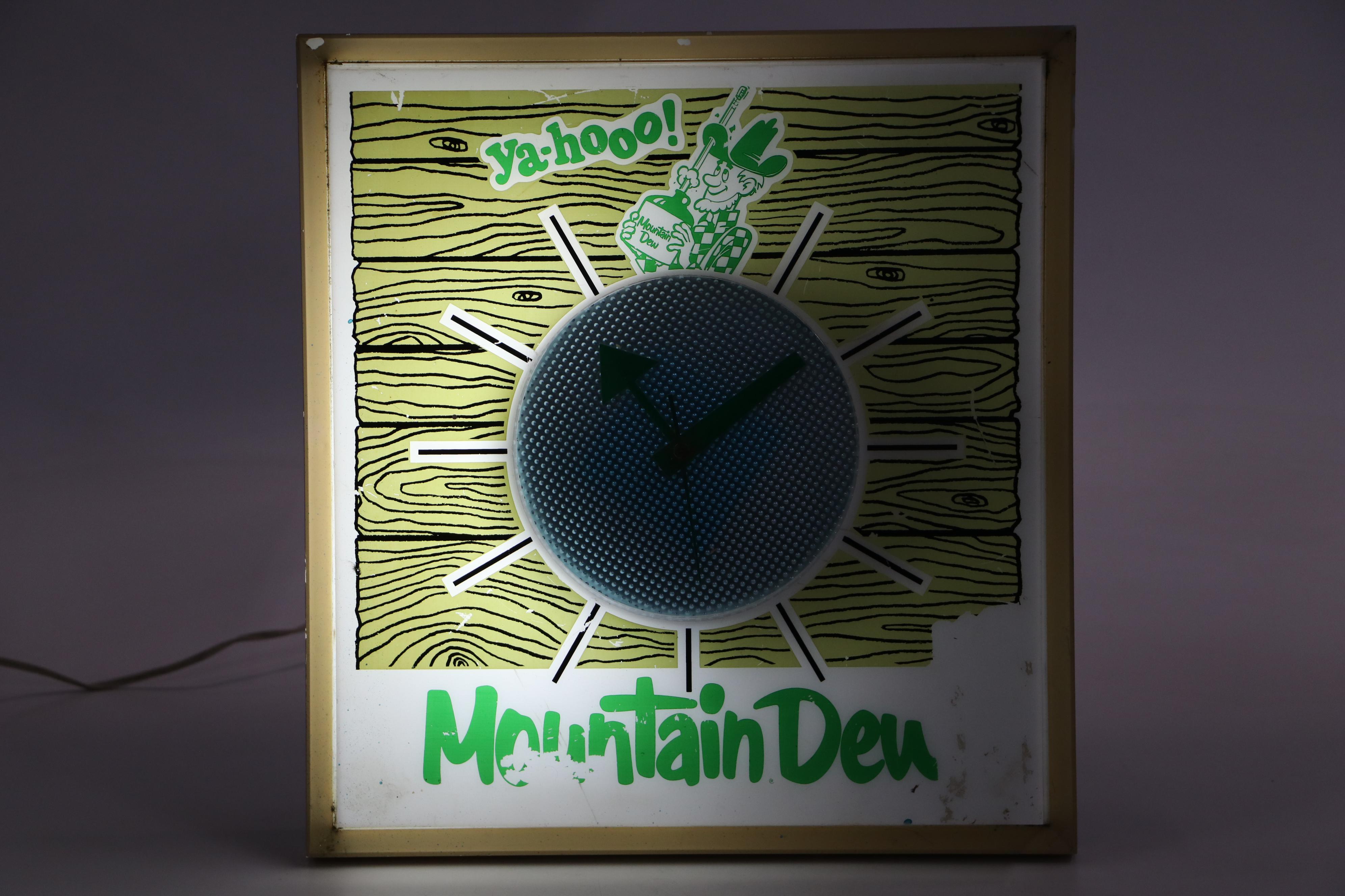 Mountain Dew Illuminated Advertising Wall Clock, Mid-20th Century
