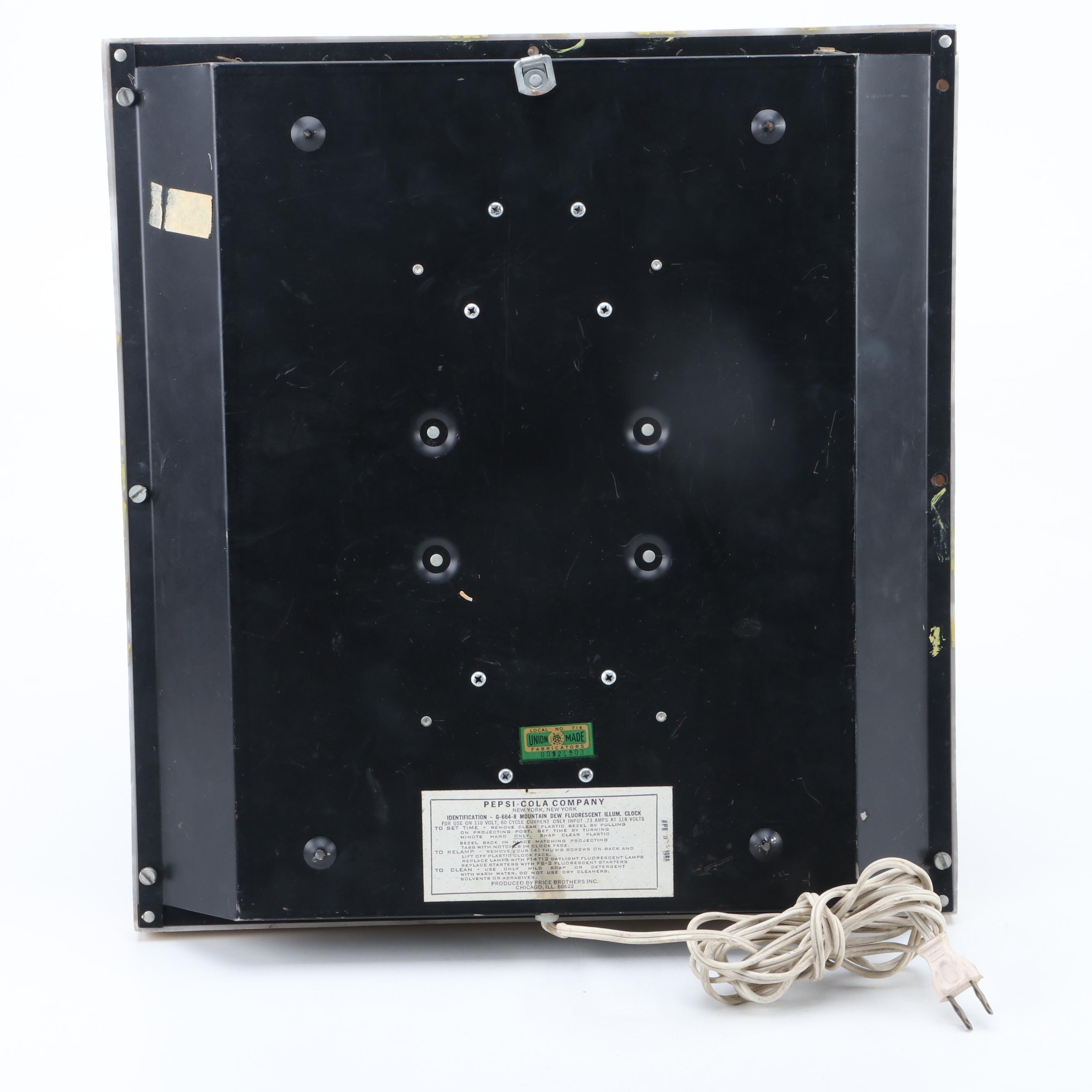 Mountain Dew Illuminated Advertising Wall Clock, Mid-20th Century