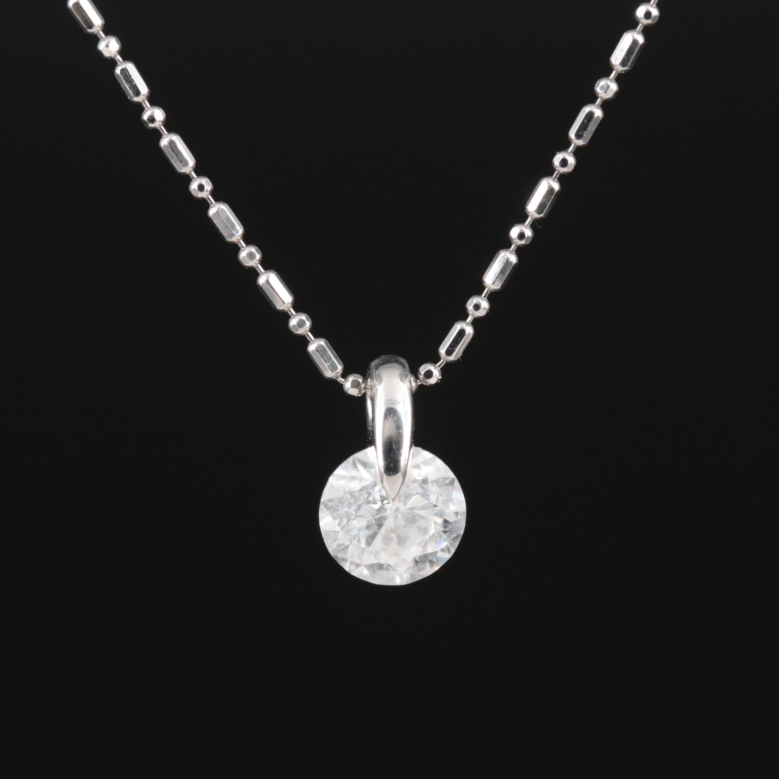 Platinum 1.02 CT Diamond Solitaire Pendant Necklace