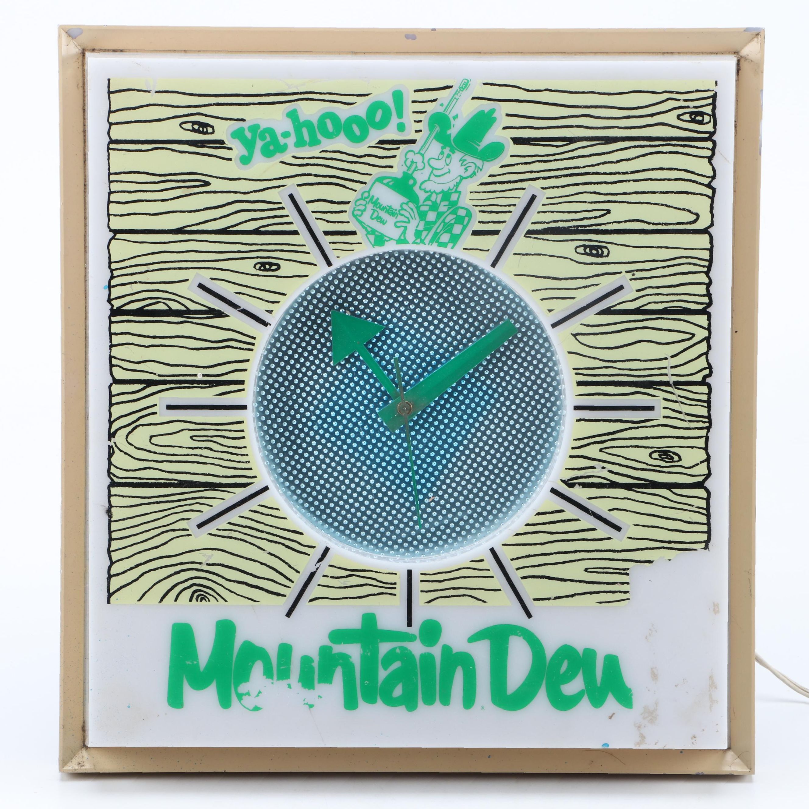 Mountain Dew Illuminated Advertising Wall Clock, Mid-20th Century