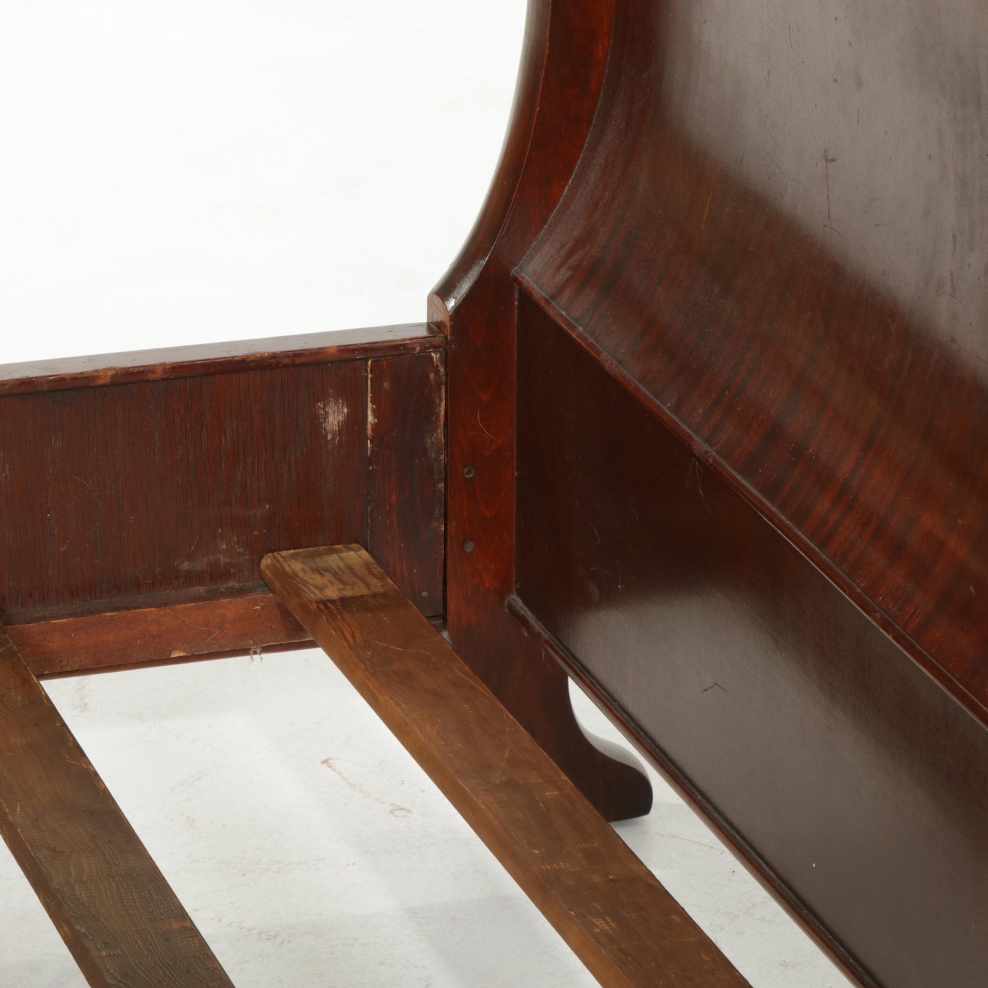 American Empire Style Full Size Mahogany Sleigh Bed, Early 20th Century