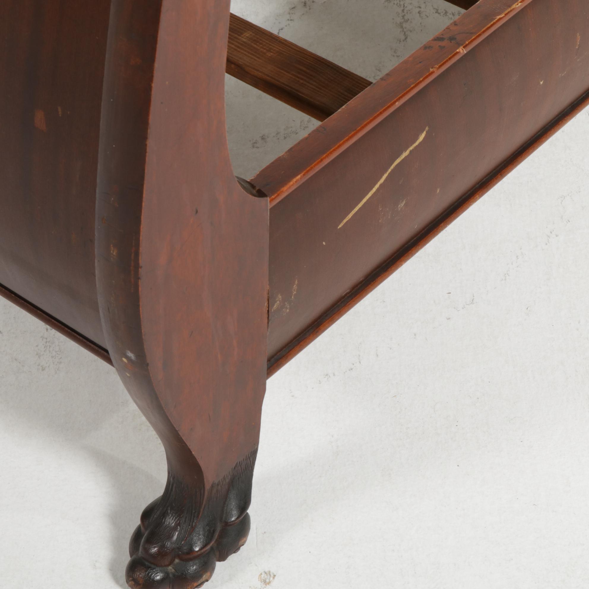 American Empire Style Full Size Mahogany Sleigh Bed, Early 20th Century