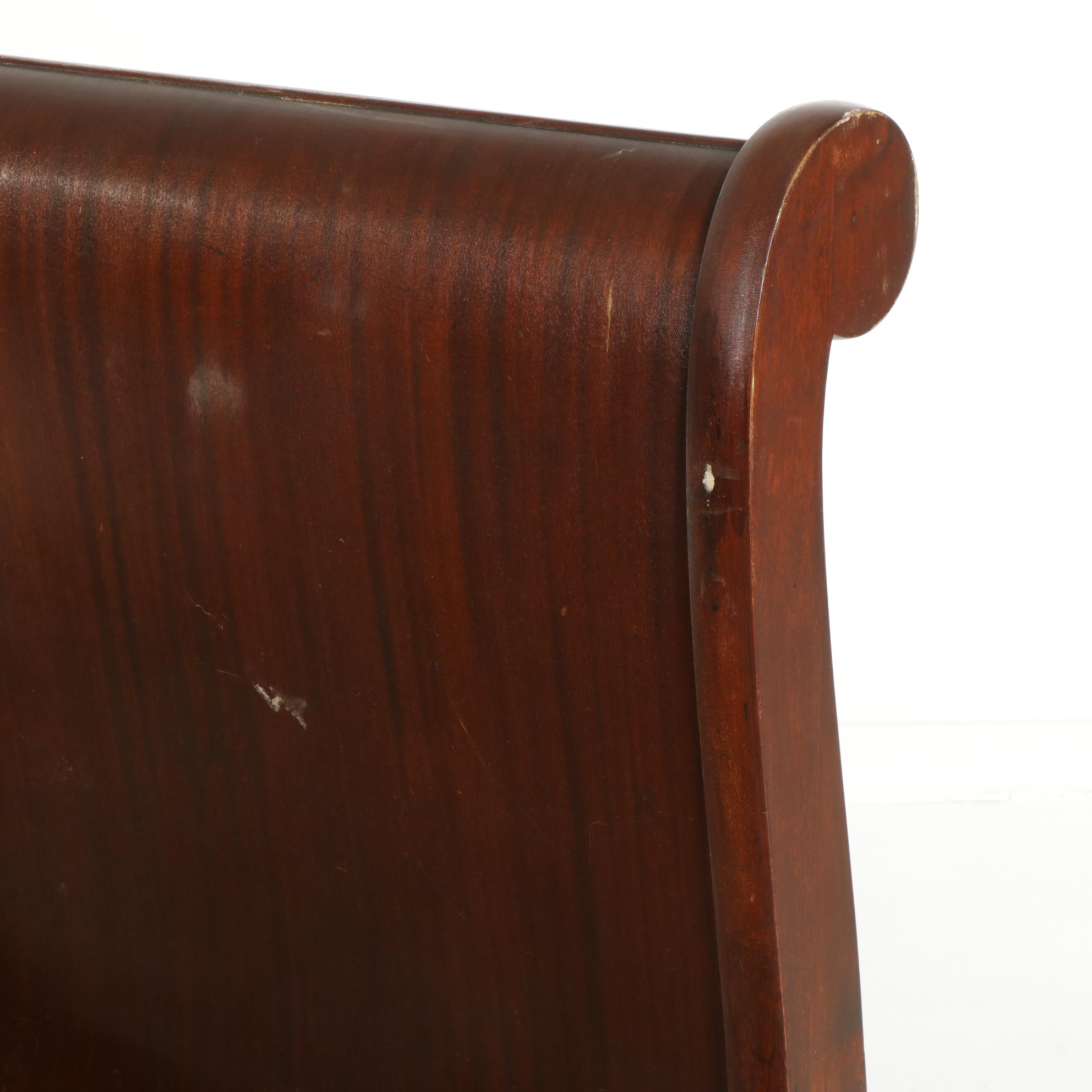 American Empire Style Full Size Mahogany Sleigh Bed, Early 20th Century