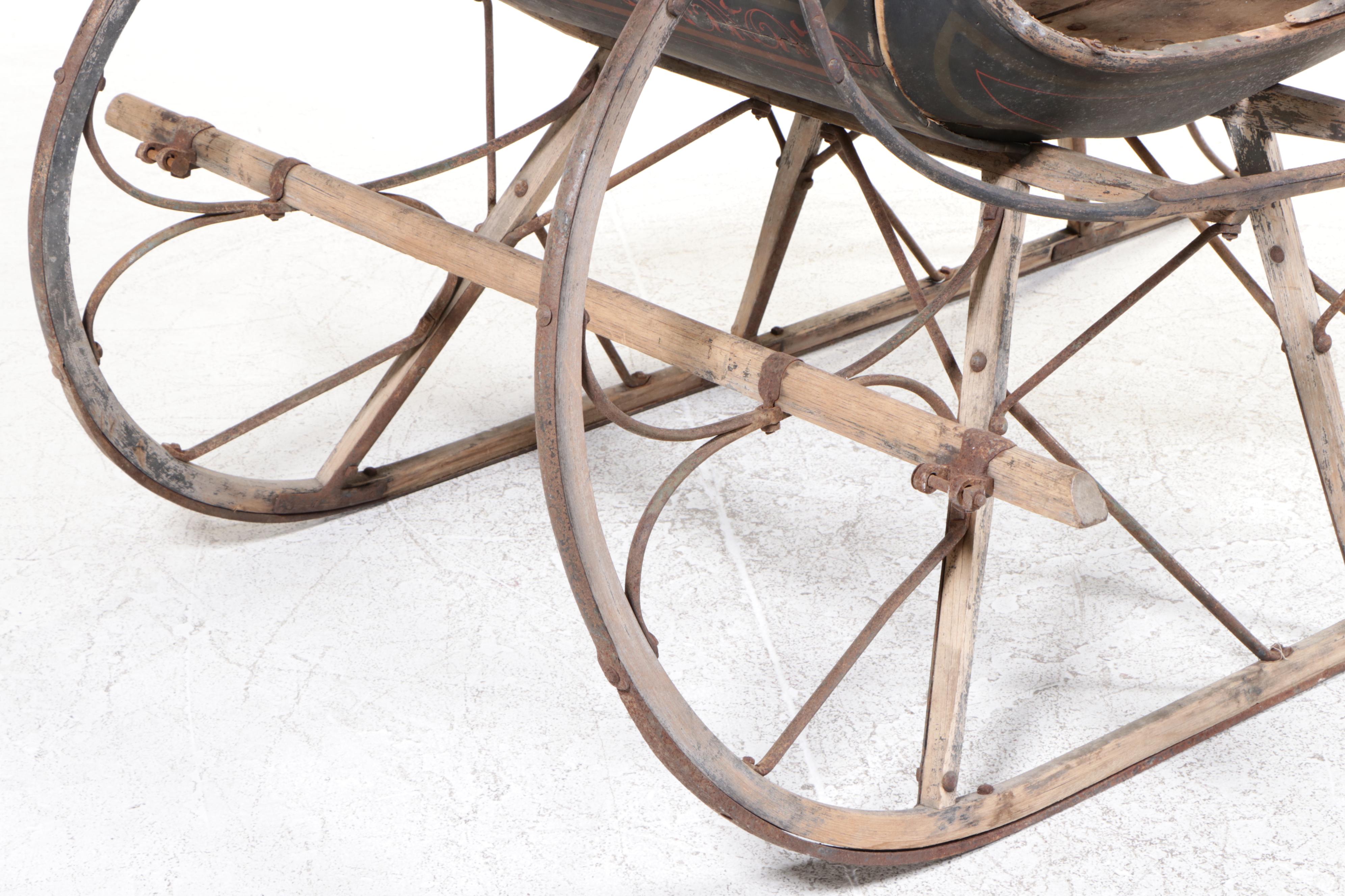 Hawk Polychrome Wood Horse Drawn Sleigh