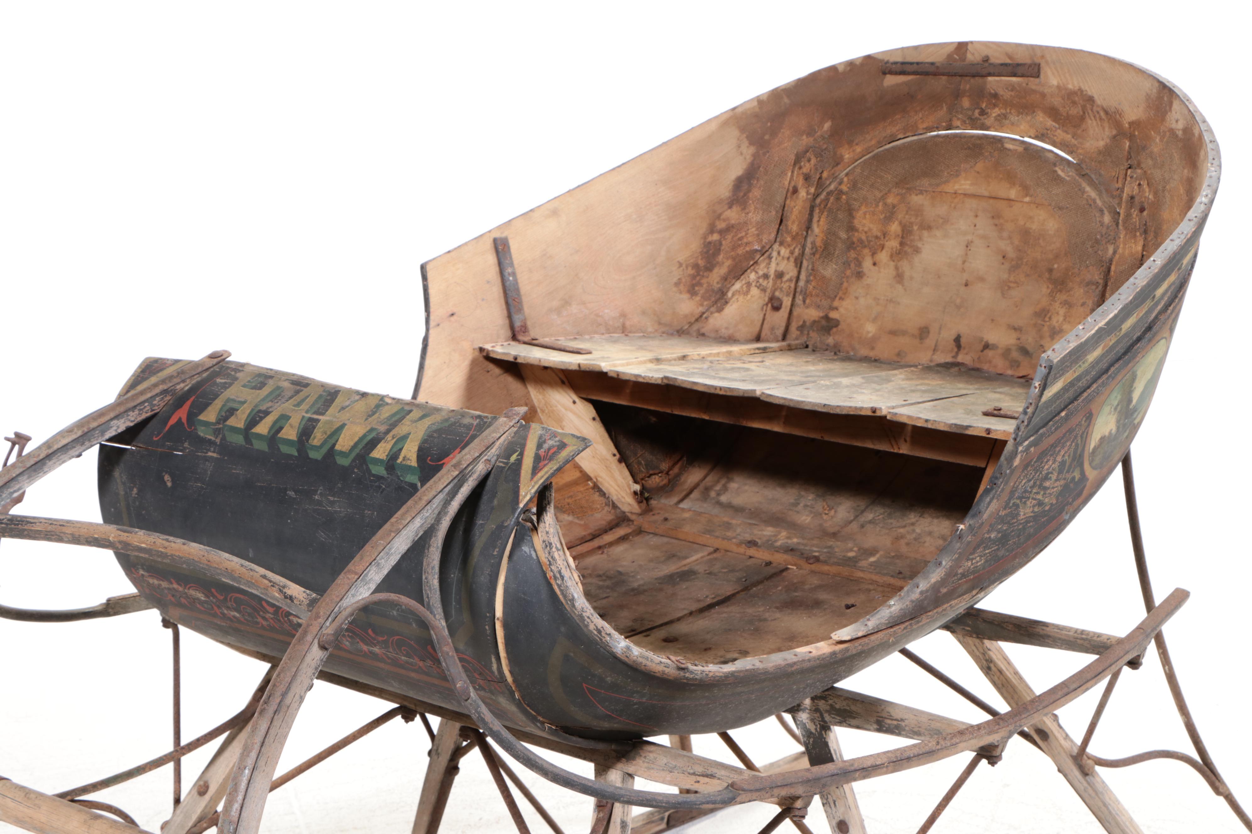 Hawk Polychrome Wood Horse Drawn Sleigh