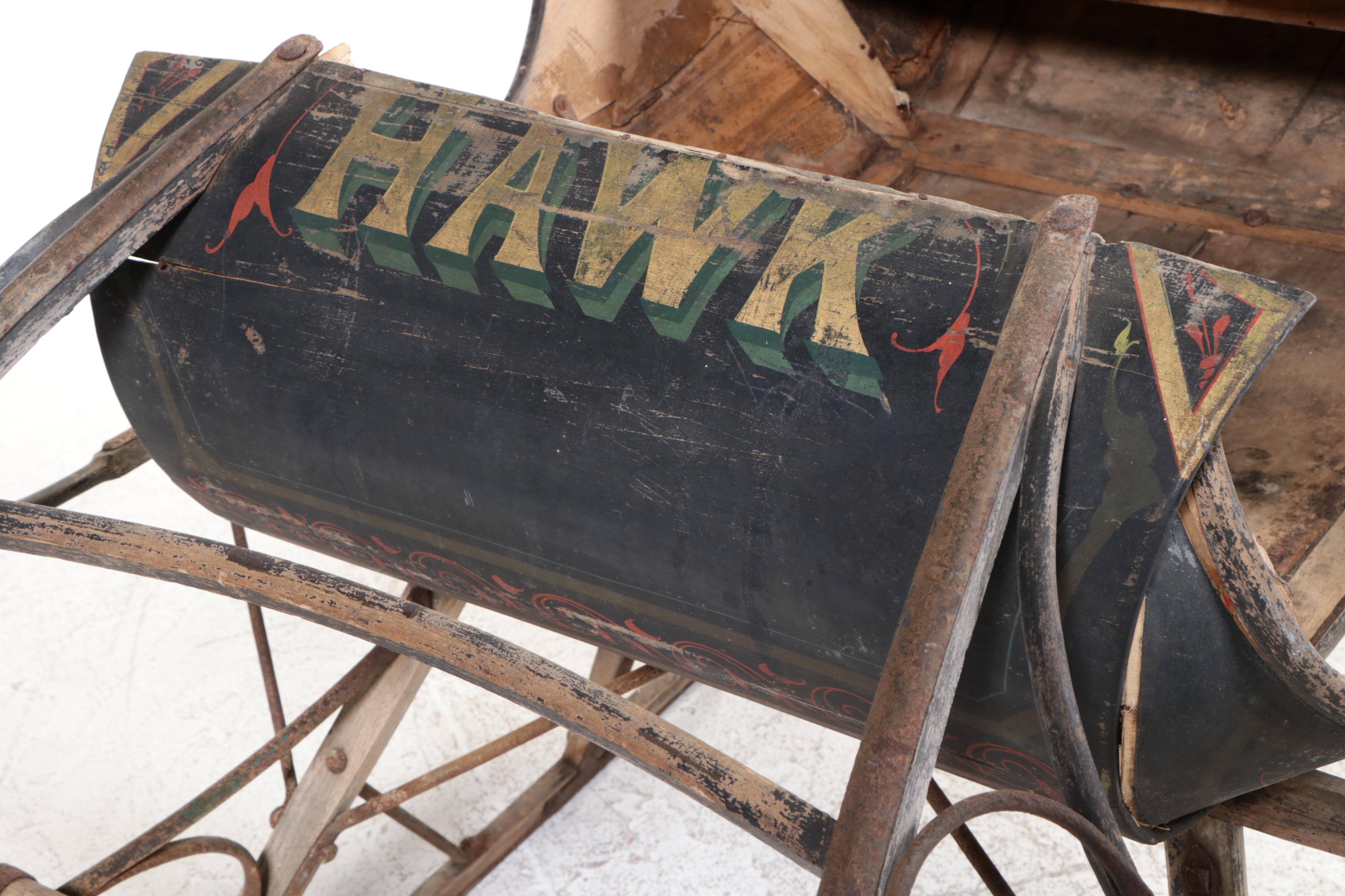 Hawk Polychrome Wood Horse Drawn Sleigh