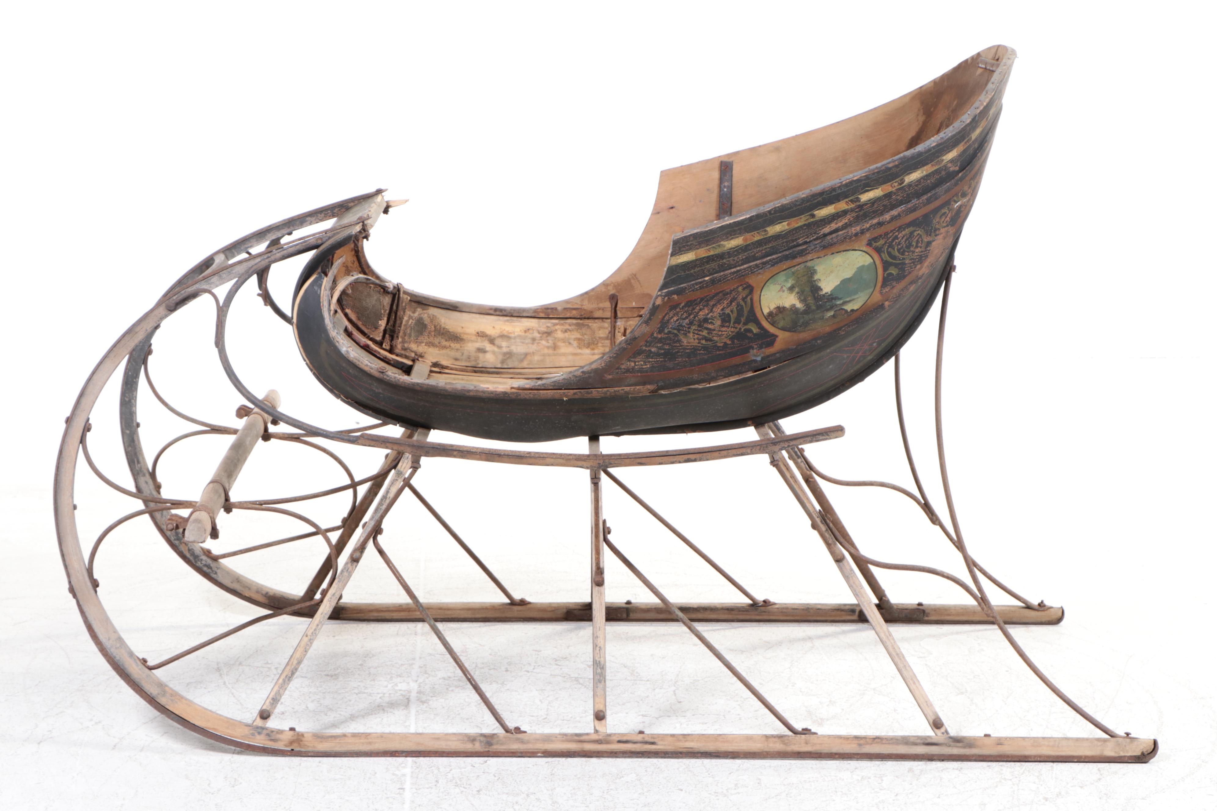 Hawk Polychrome Wood Horse Drawn Sleigh