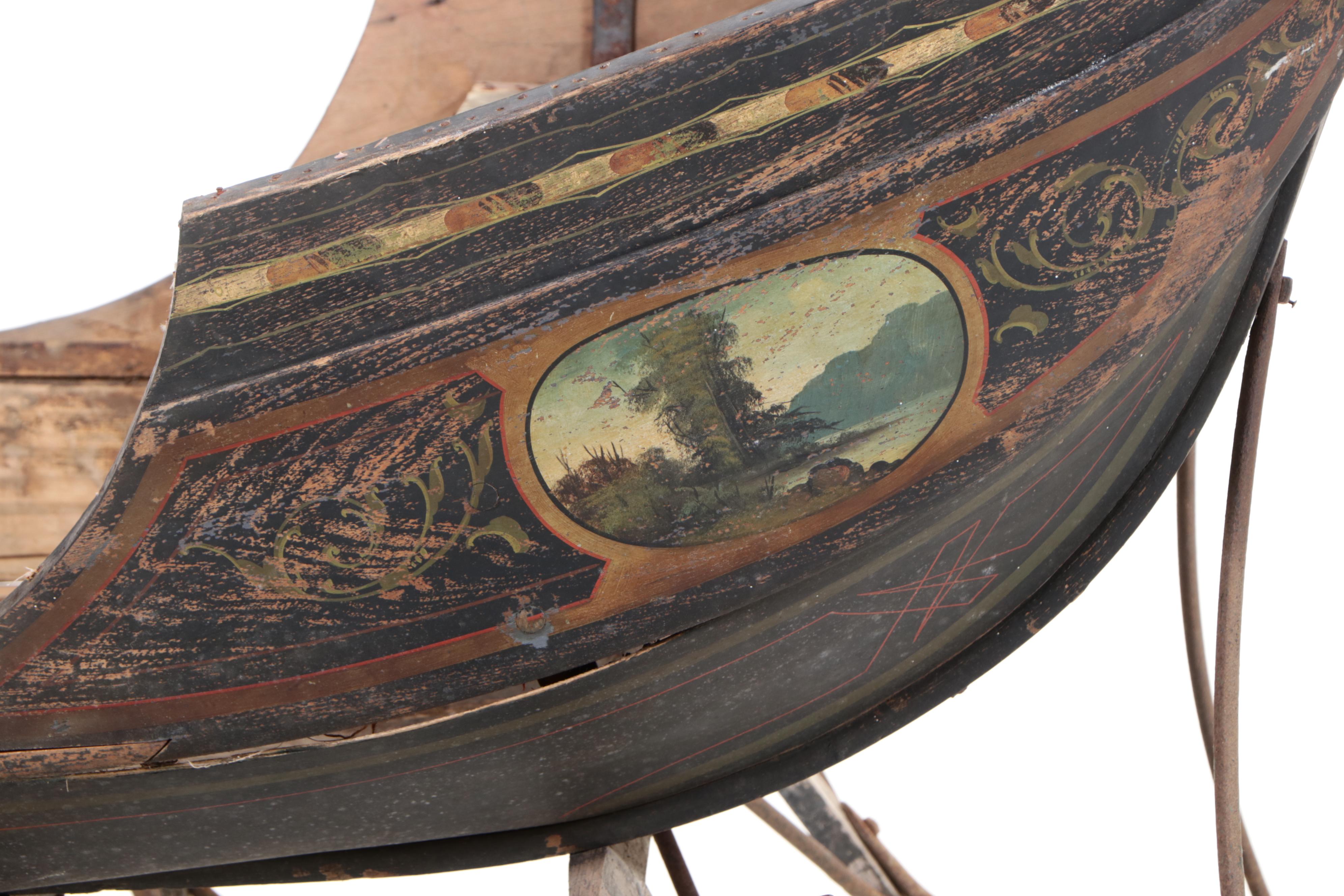 Hawk Polychrome Wood Horse Drawn Sleigh
