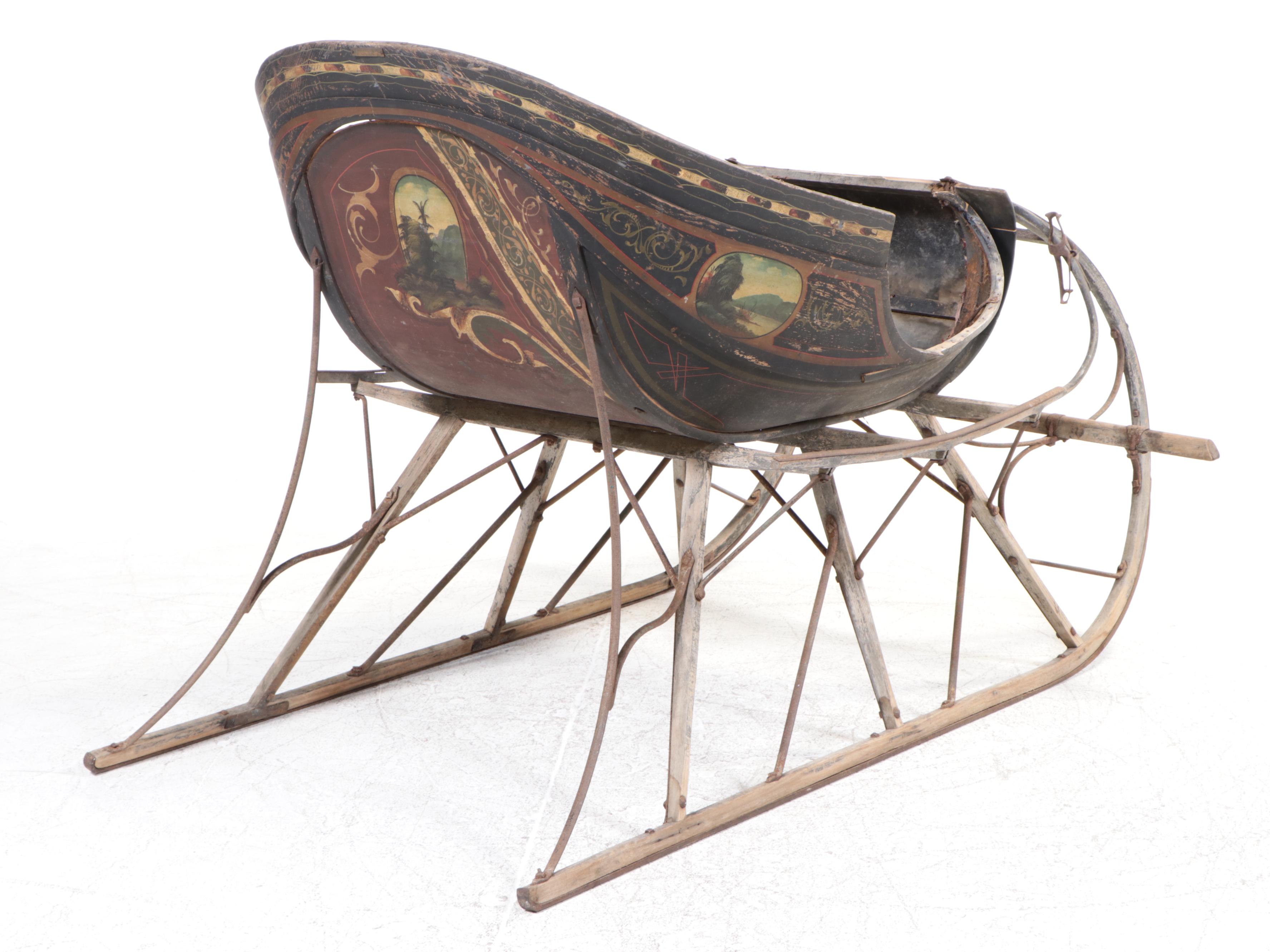 Hawk Polychrome Wood Horse Drawn Sleigh | EBTH