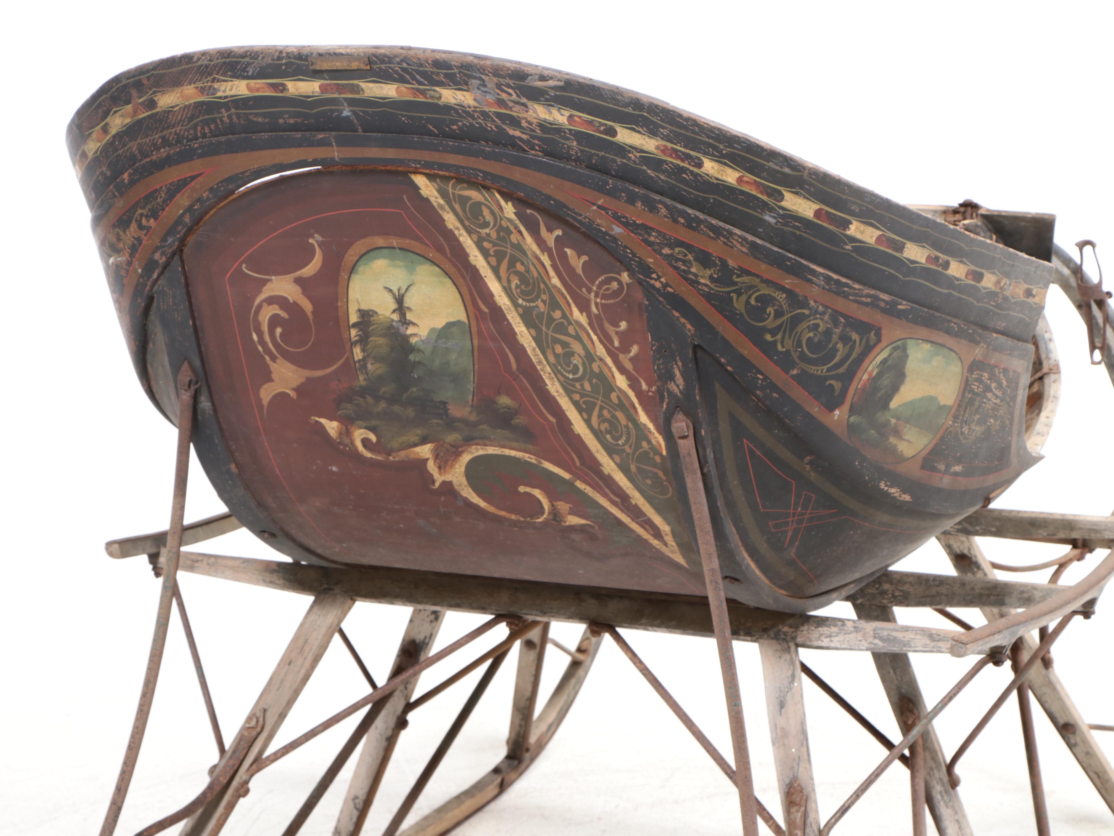 Hawk Polychrome Wood Horse Drawn Sleigh | EBTH