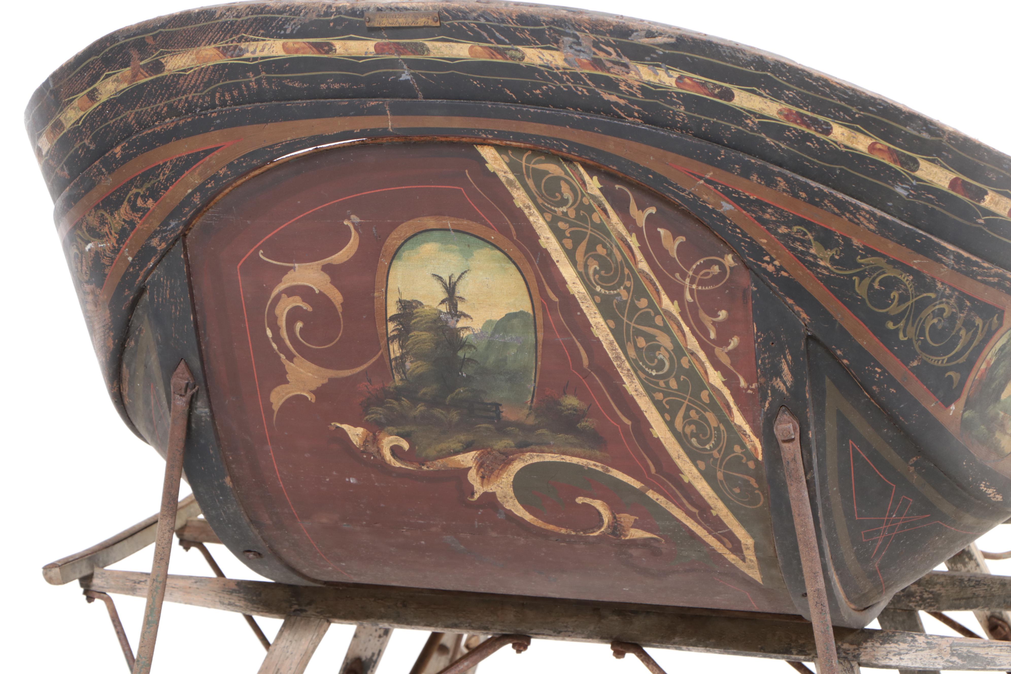 Hawk Polychrome Wood Horse Drawn Sleigh