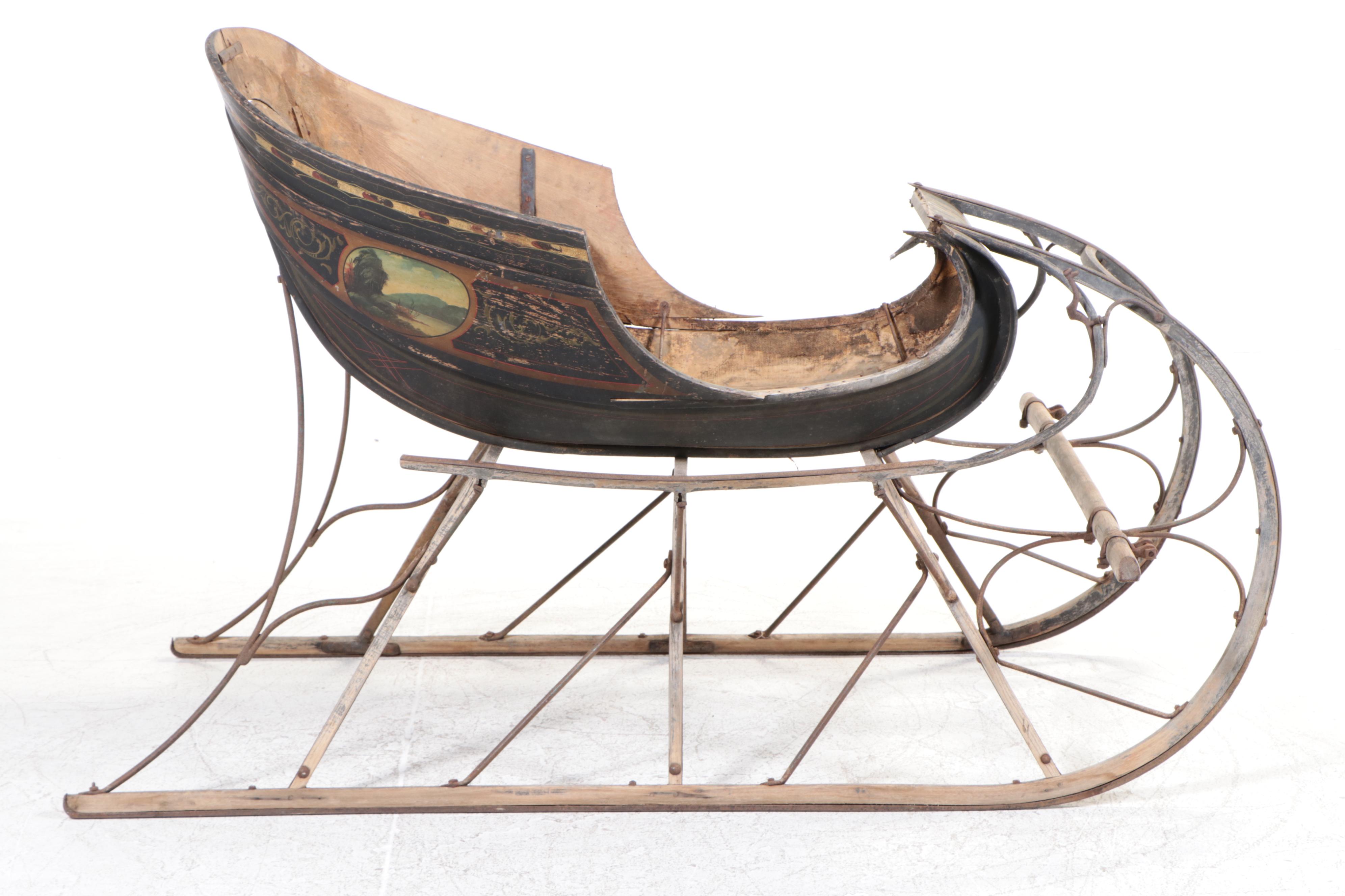 Hawk Polychrome Wood Horse Drawn Sleigh