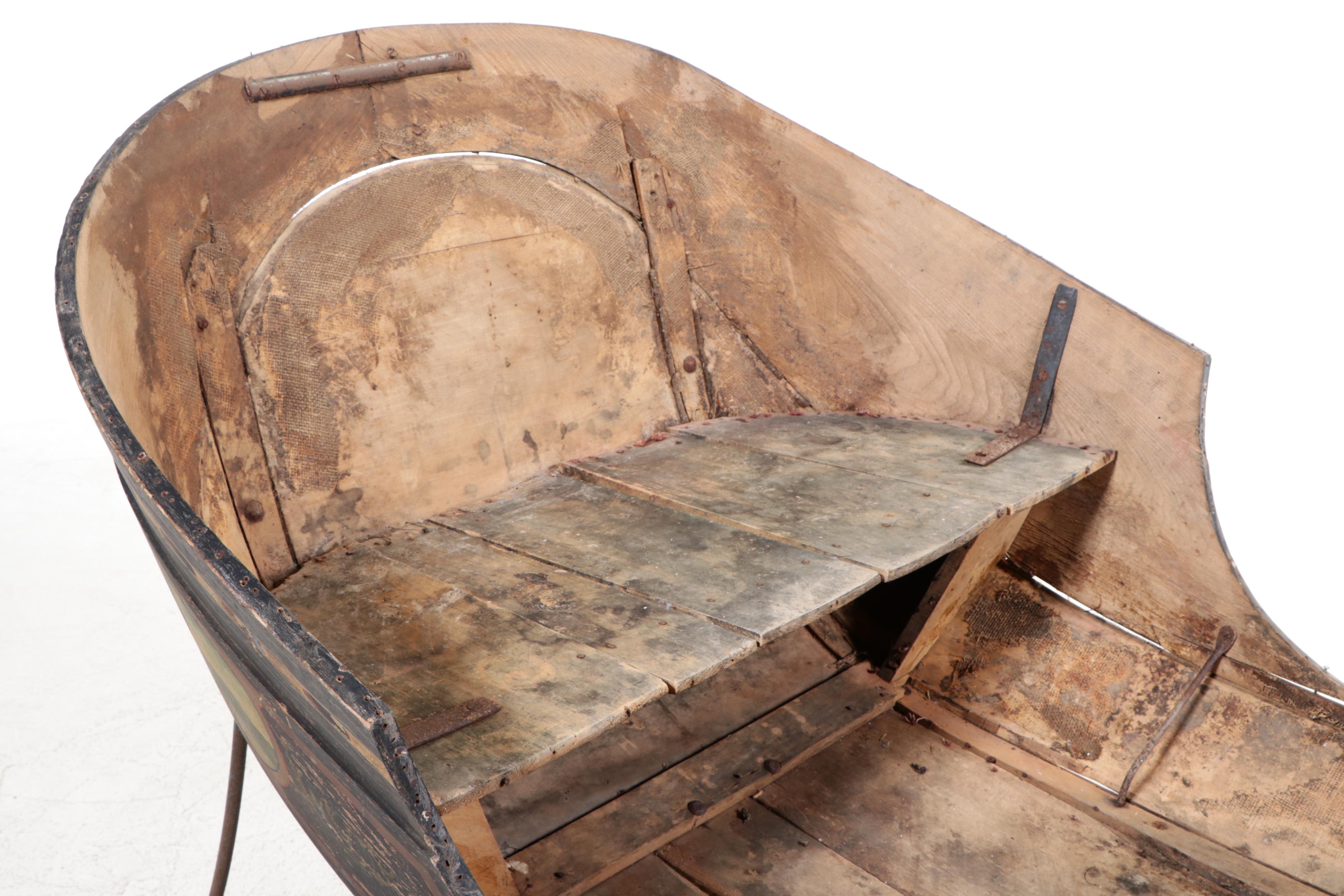 Hawk Polychrome Wood Horse Drawn Sleigh