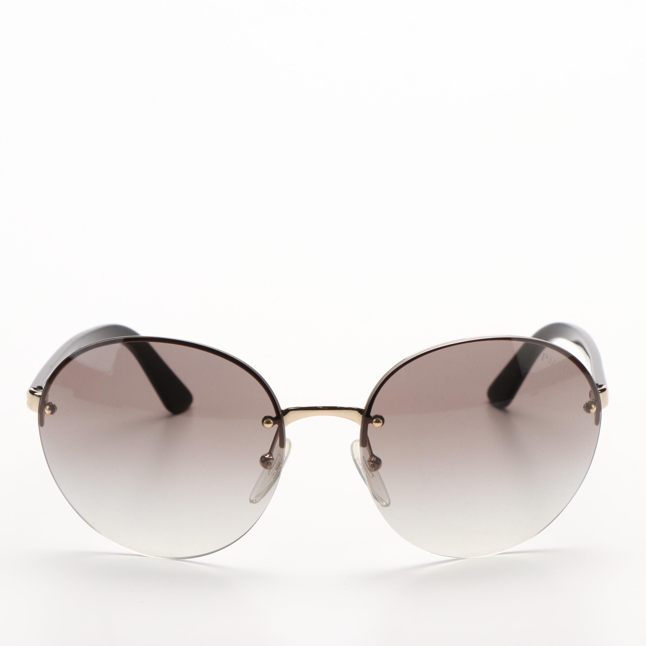 Prada PR68VS Round Pale Gold Sunglasses With Case