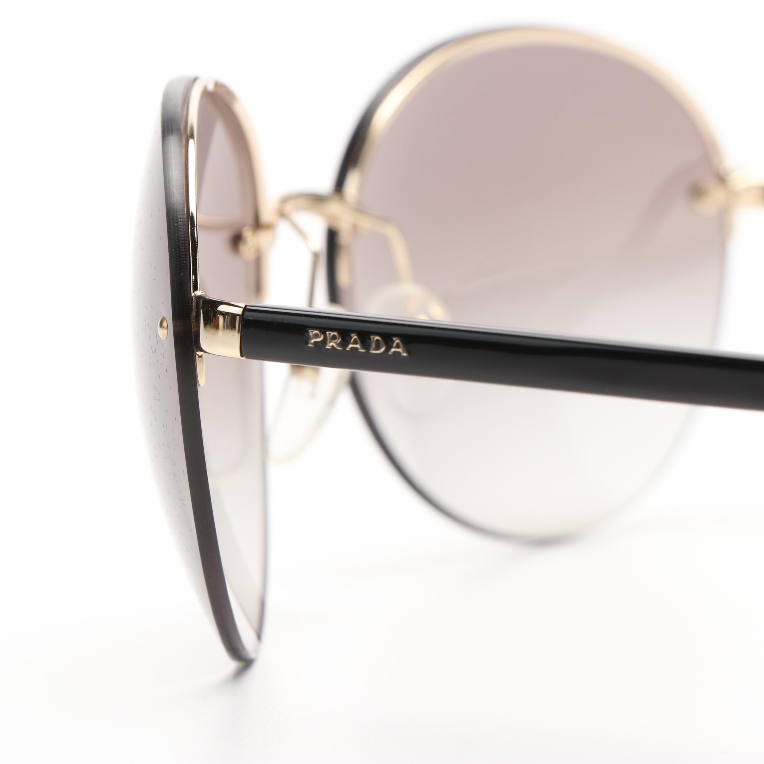 Prada PR68VS Round Pale Gold Sunglasses With Case