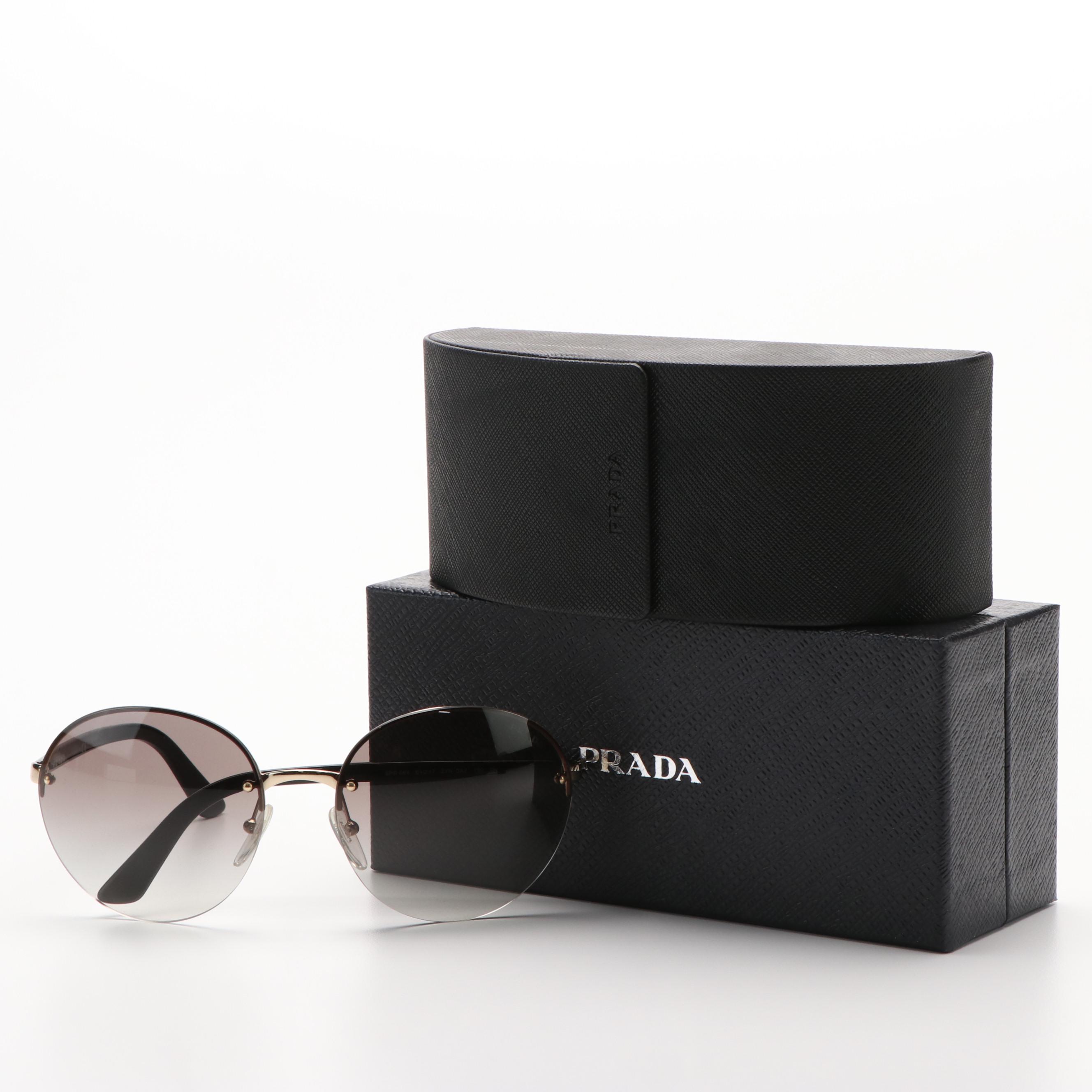 Prada PR68VS Round Pale Gold Sunglasses With Case