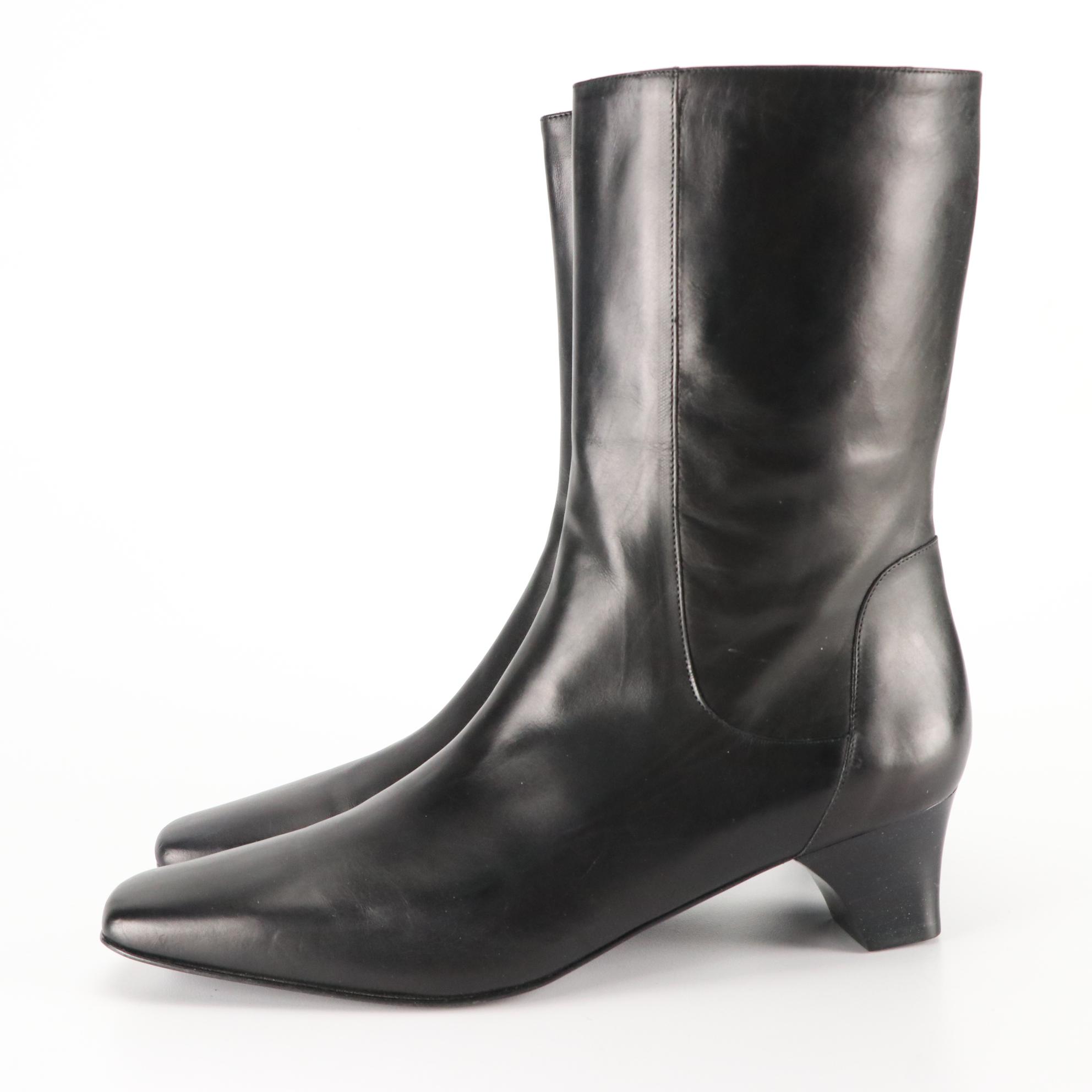 Cole Haan Black Calf Leather Gemma Short Zip Boots, New in Box