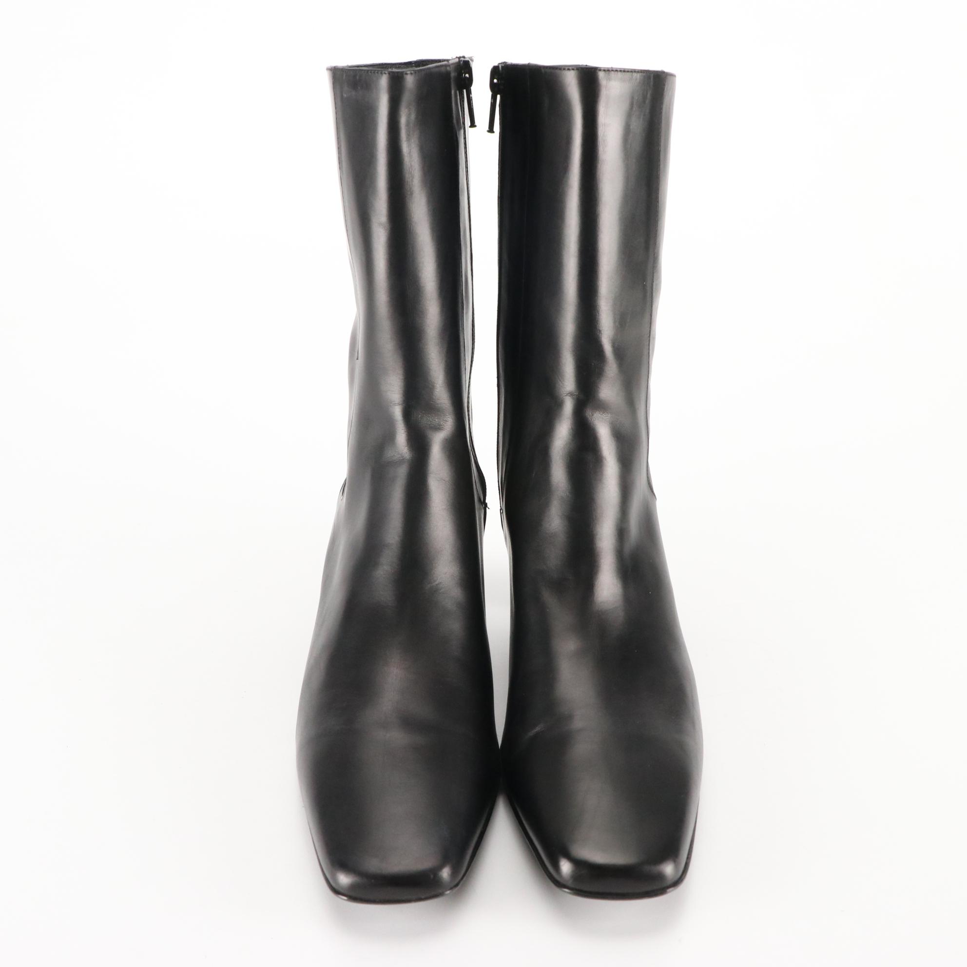 Cole Haan Black Calf Leather Gemma Short Zip Boots, New in Box