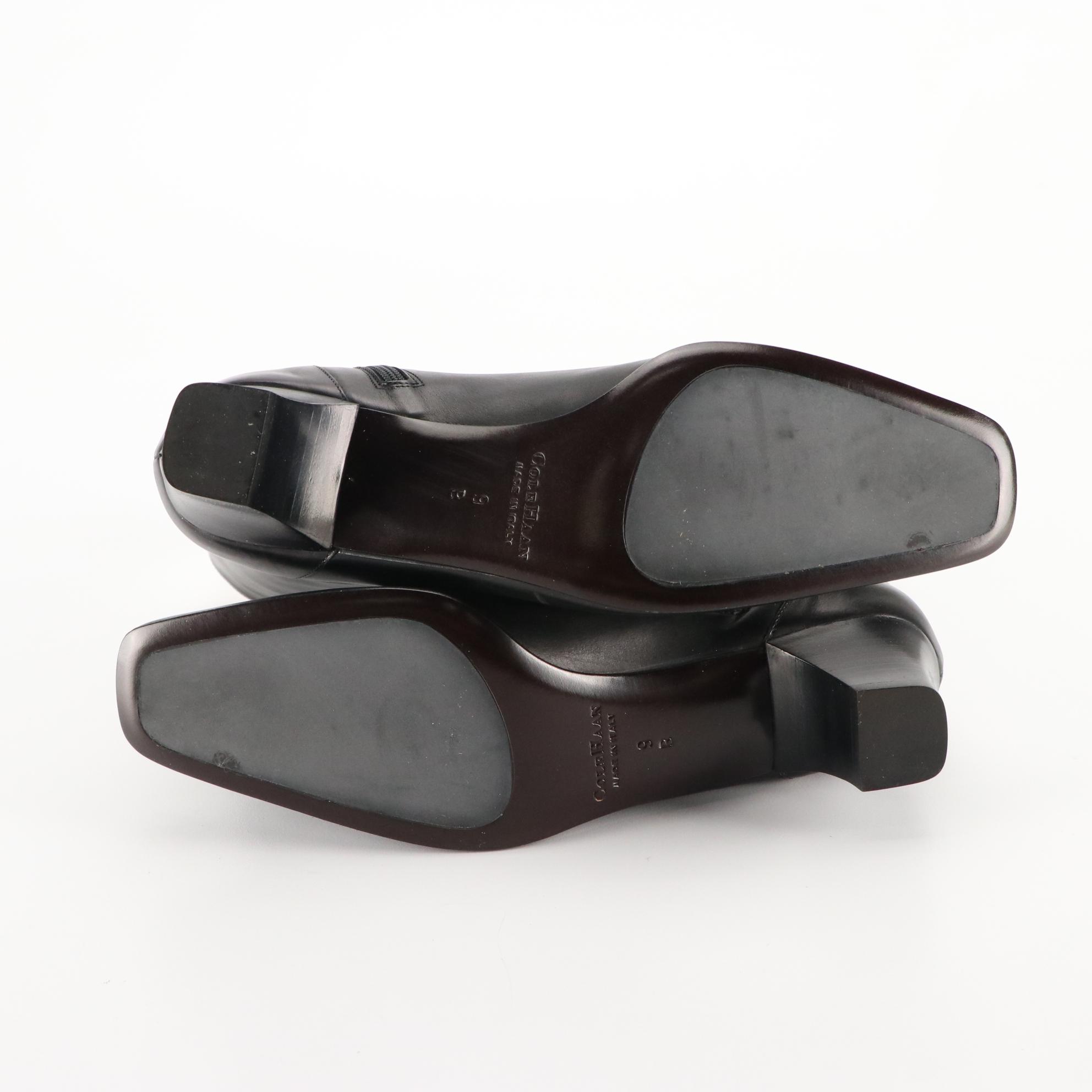 Cole Haan Black Calf Leather Gemma Short Zip Boots, New in Box