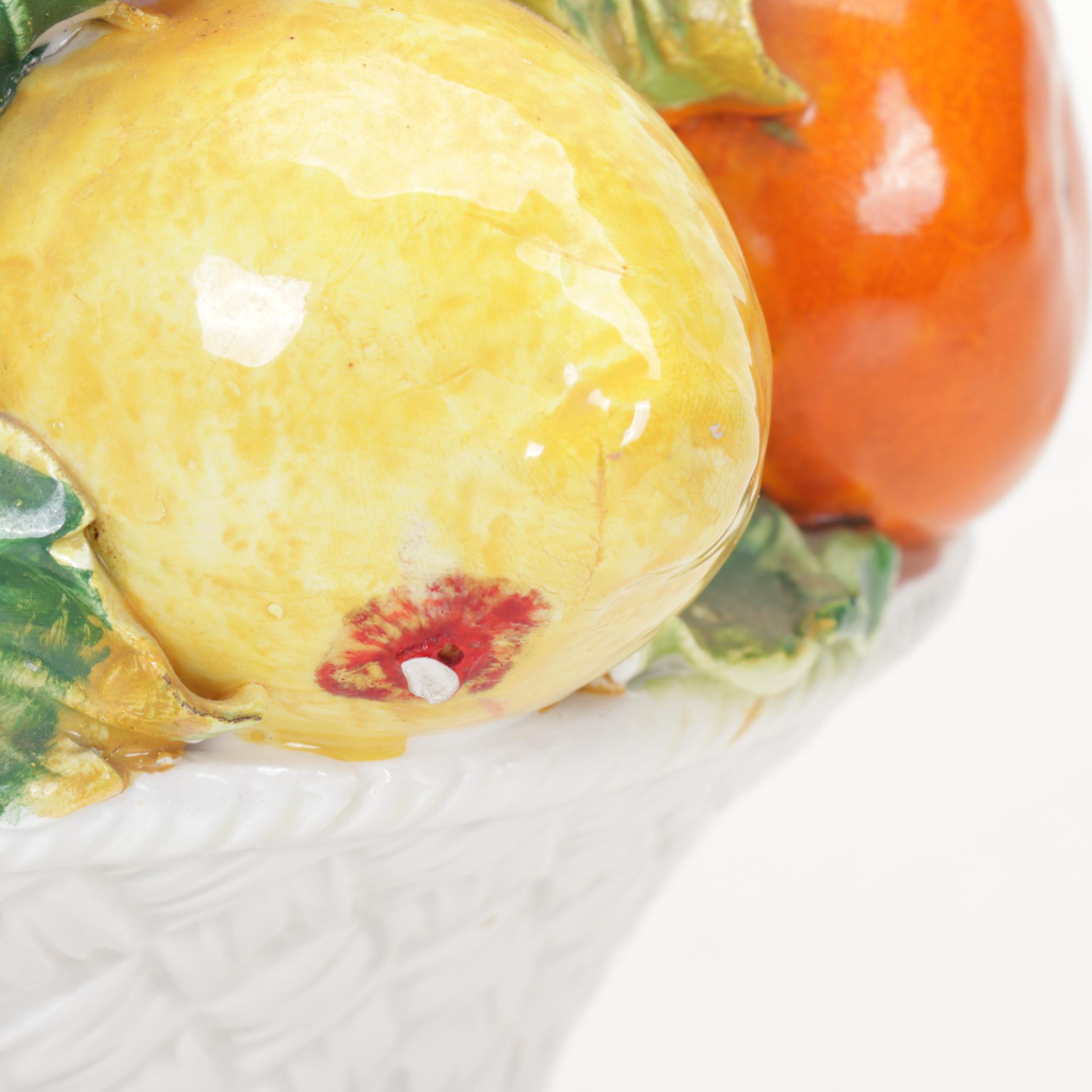 Pair of Italian Majolica Lemon and Orange Tabletop Topiaries